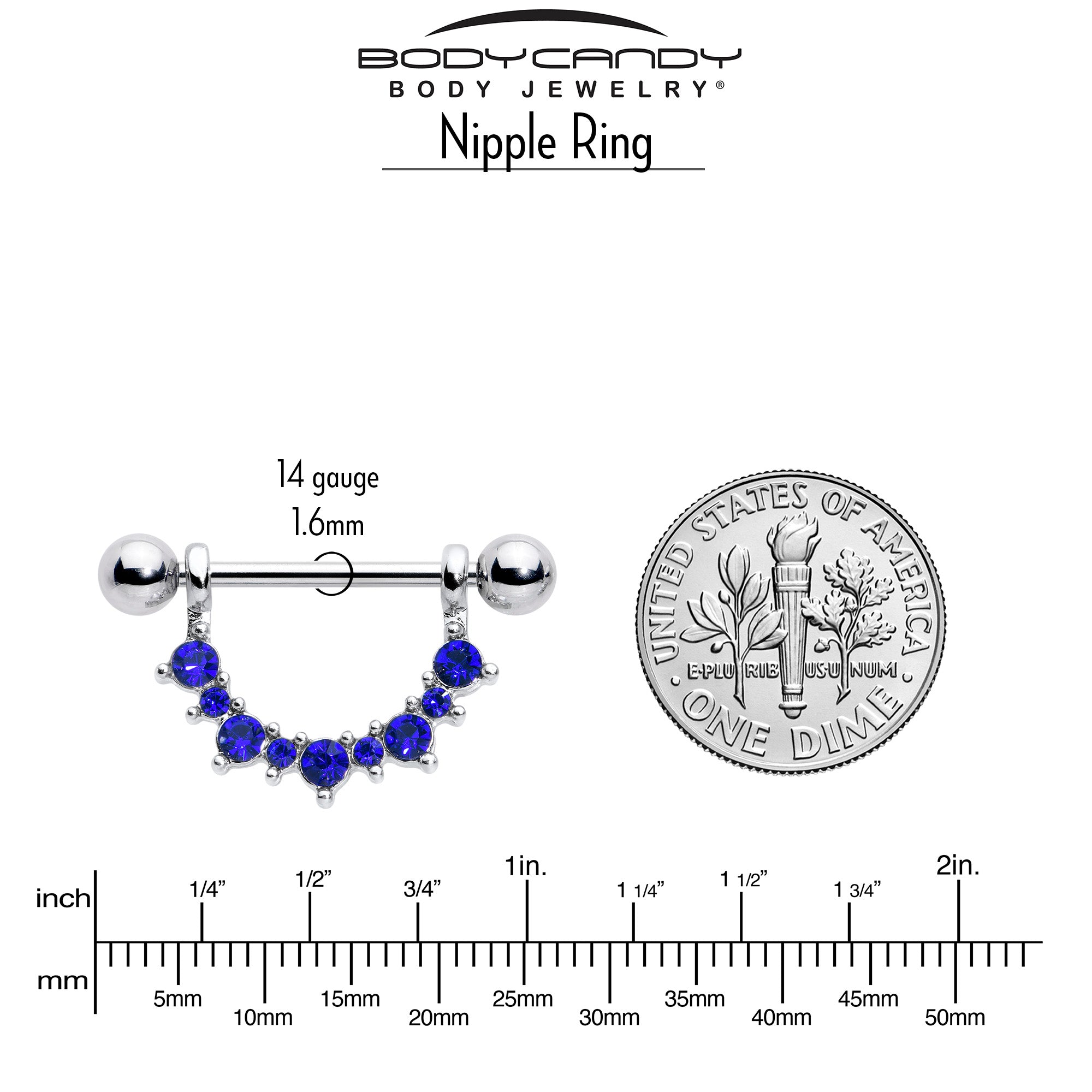 14 Gauge 9/16 Blue CZ Gem September Birthstone Dangle Nipple Shield Set