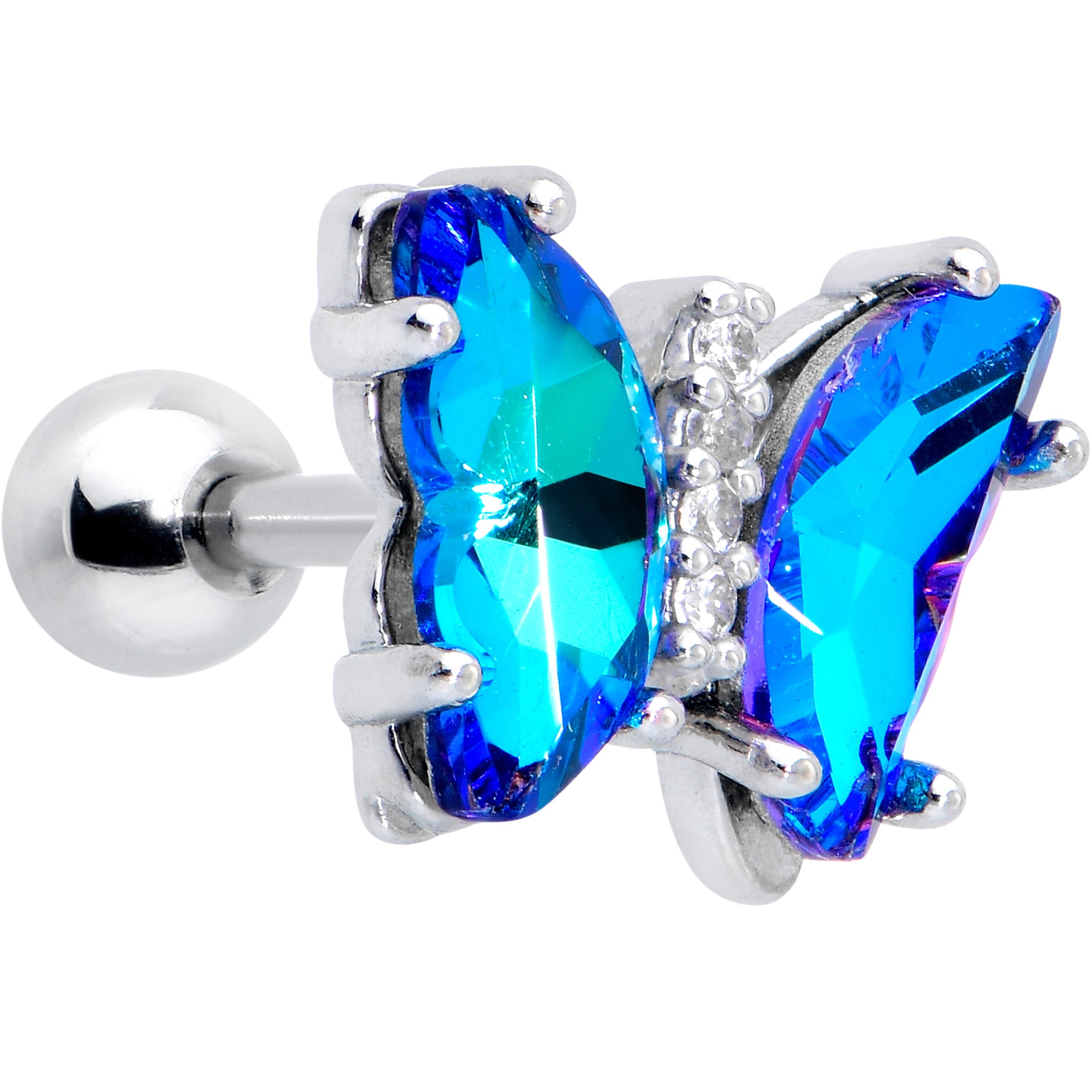 16 Gauge 1/4 Blue CZ Gem Simply Colorful Butterfly Cartilage Earring