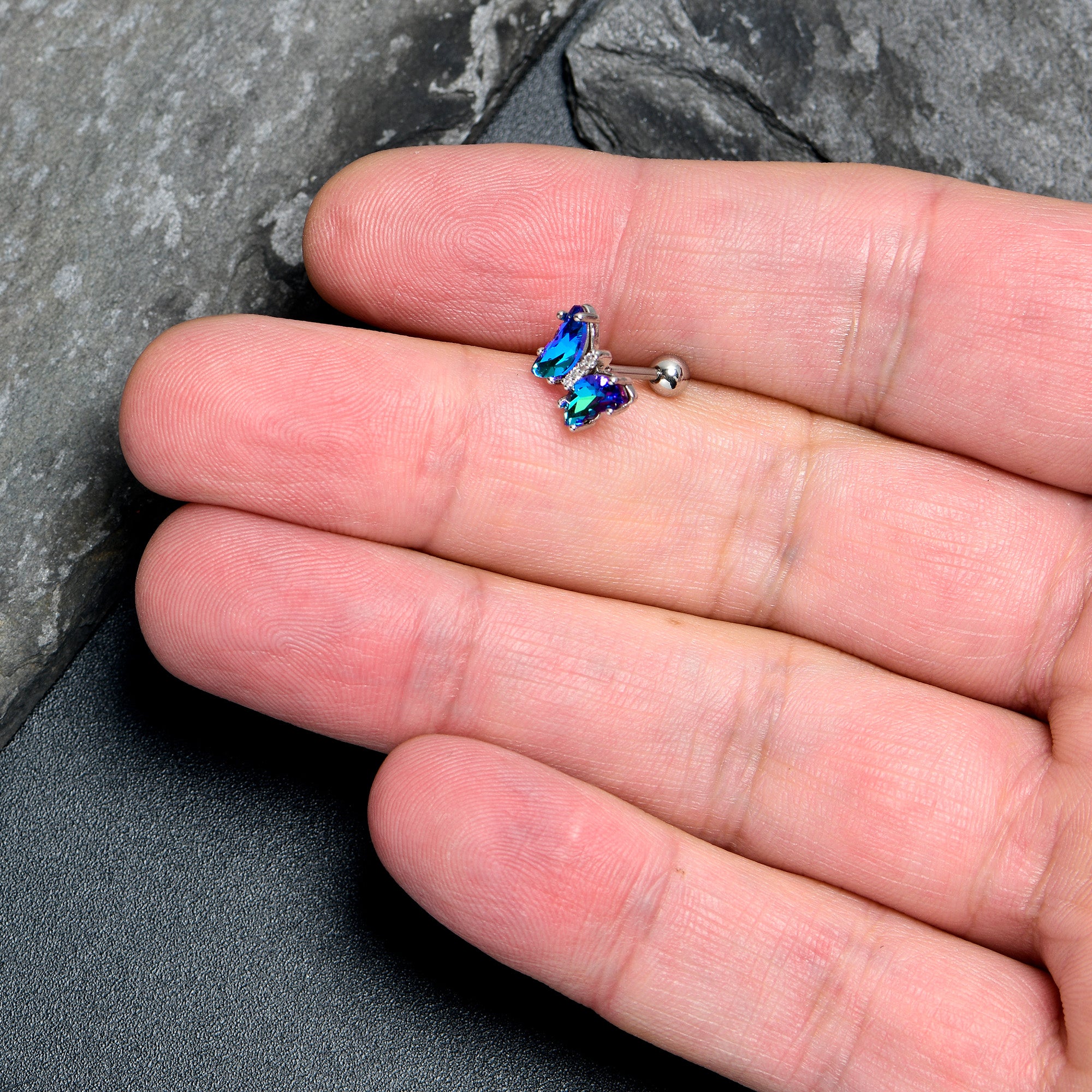 16 Gauge 1/4 Blue CZ Gem Simply Colorful Butterfly Cartilage Earring