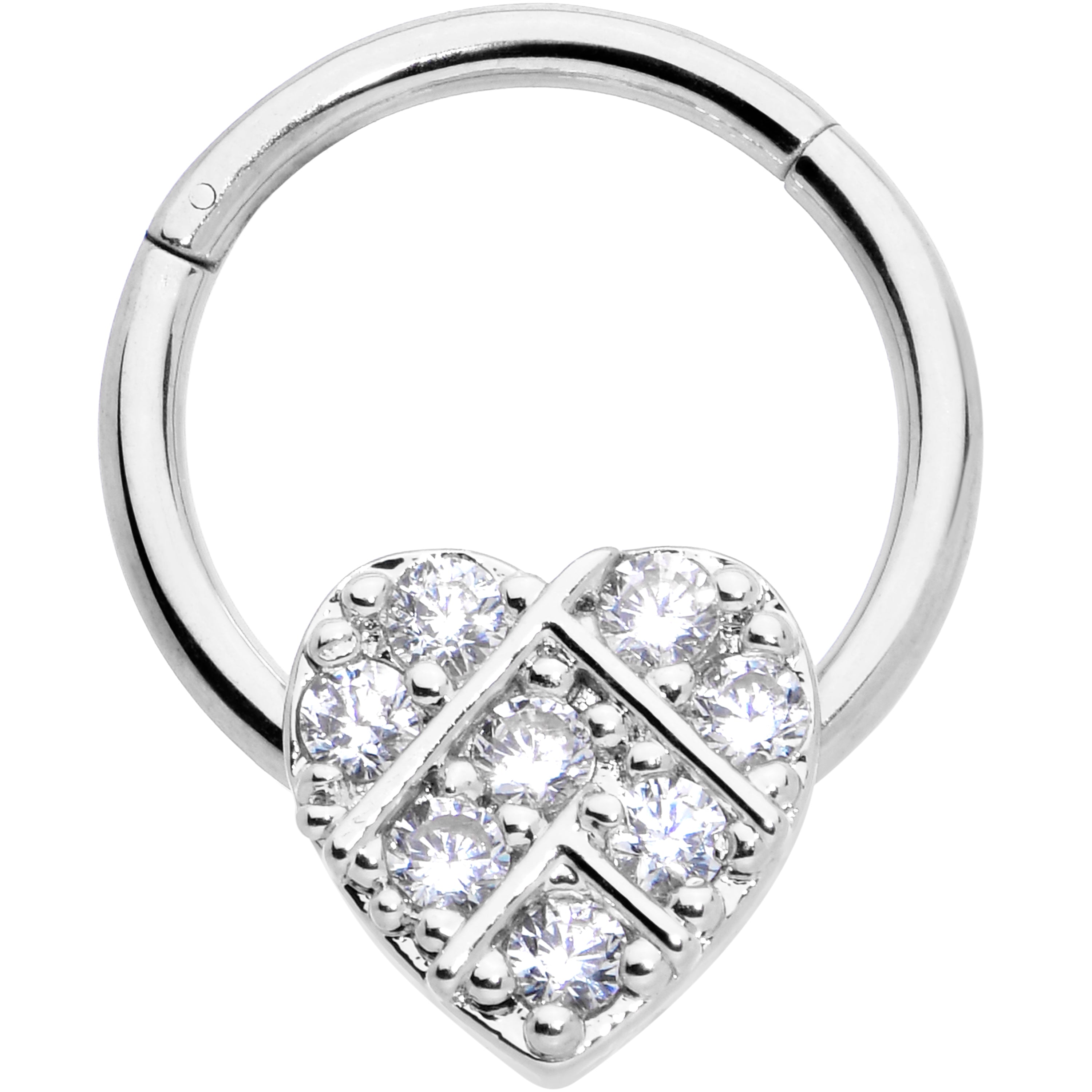 16 Gauge 3/8 Clear CZ Gem Lattice Heart Hinged Segment Ring