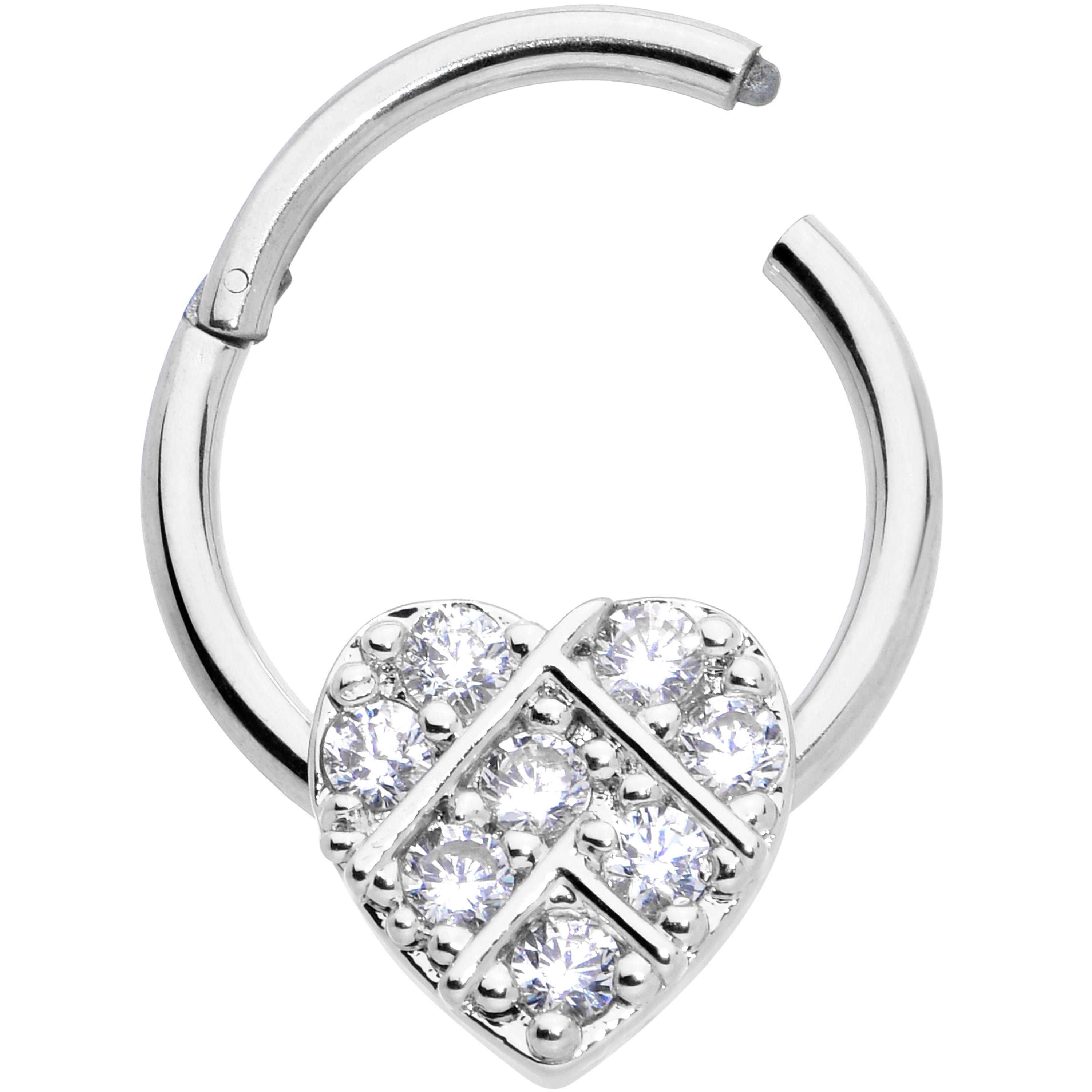 16 Gauge 3/8 Clear CZ Gem Lattice Heart Hinged Segment Ring