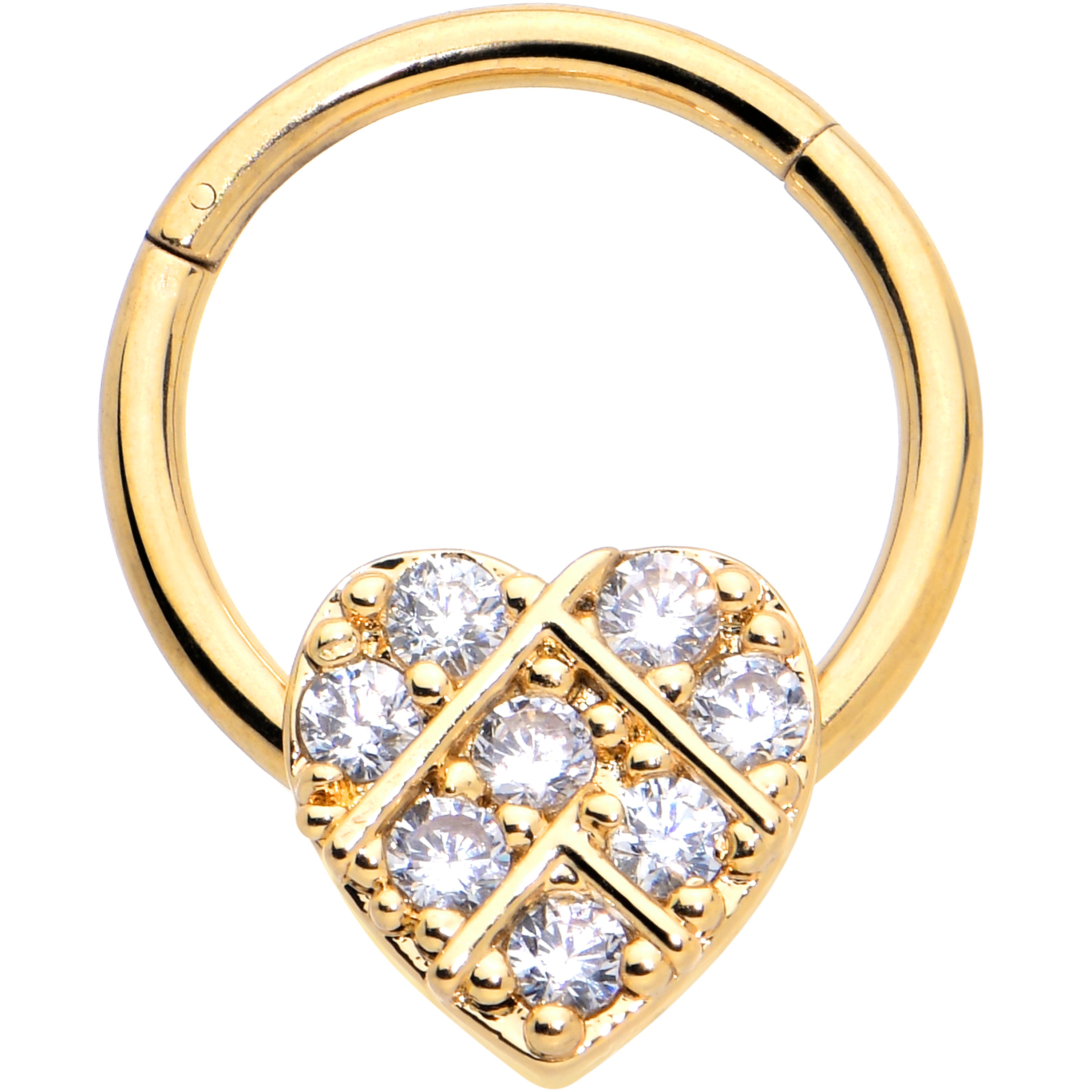 16 Gauge 3/8 Clear CZ Gem Gold Tone Lattice Heart Hinged Segment Ring