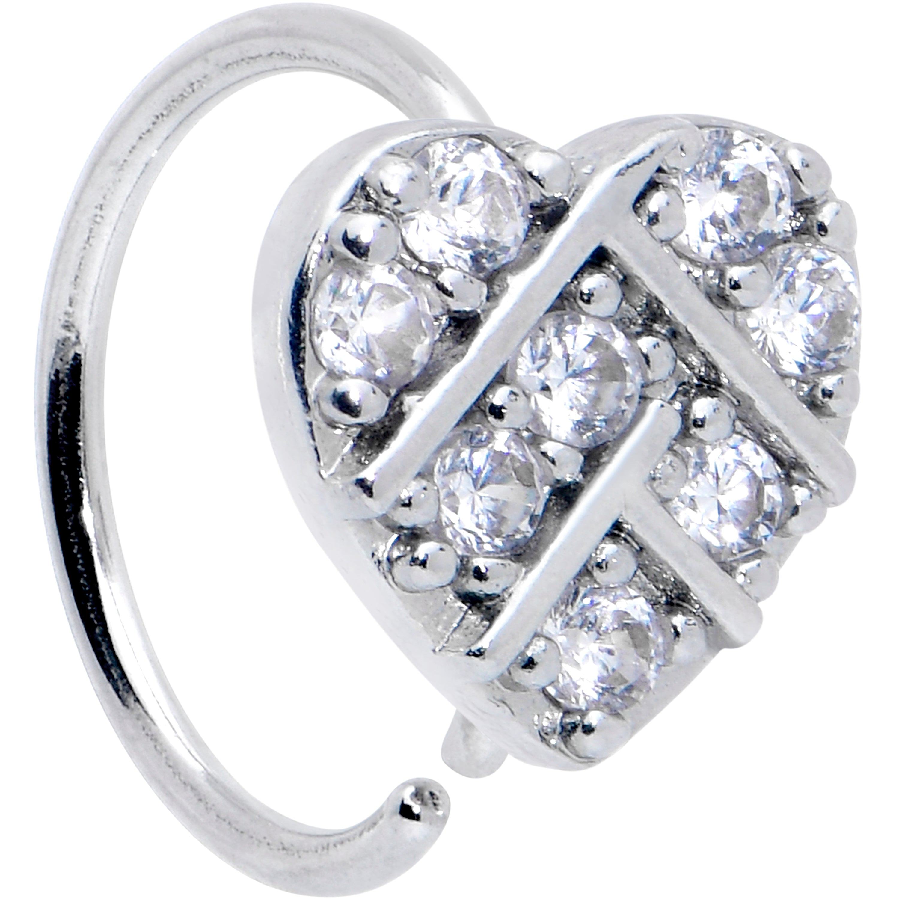 20 Gauge 5/16 Clear CZ Gem Lattice Heart Nose Hoop