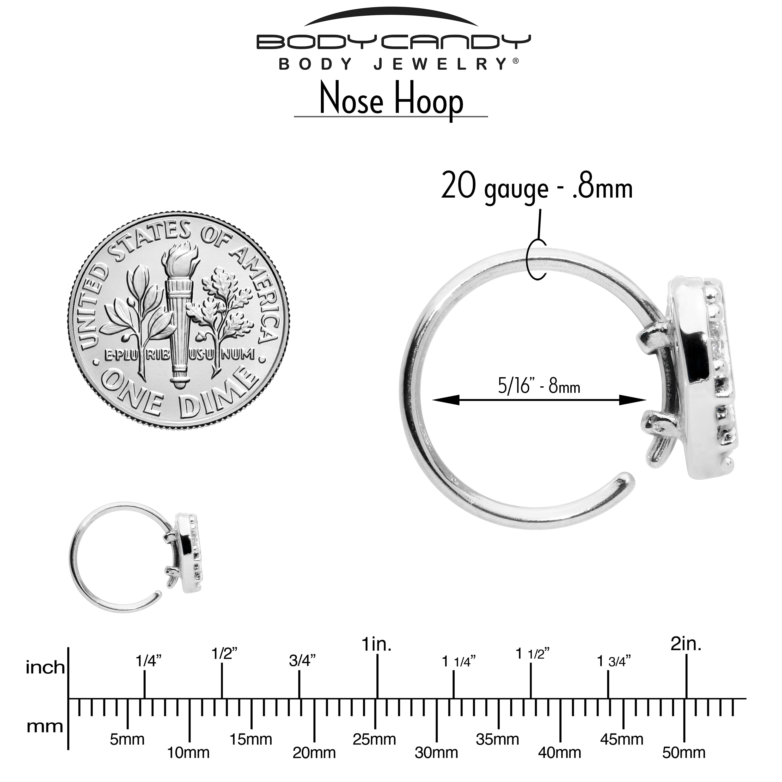 20 Gauge 5/16 Clear CZ Gem Lattice Heart Nose Hoop