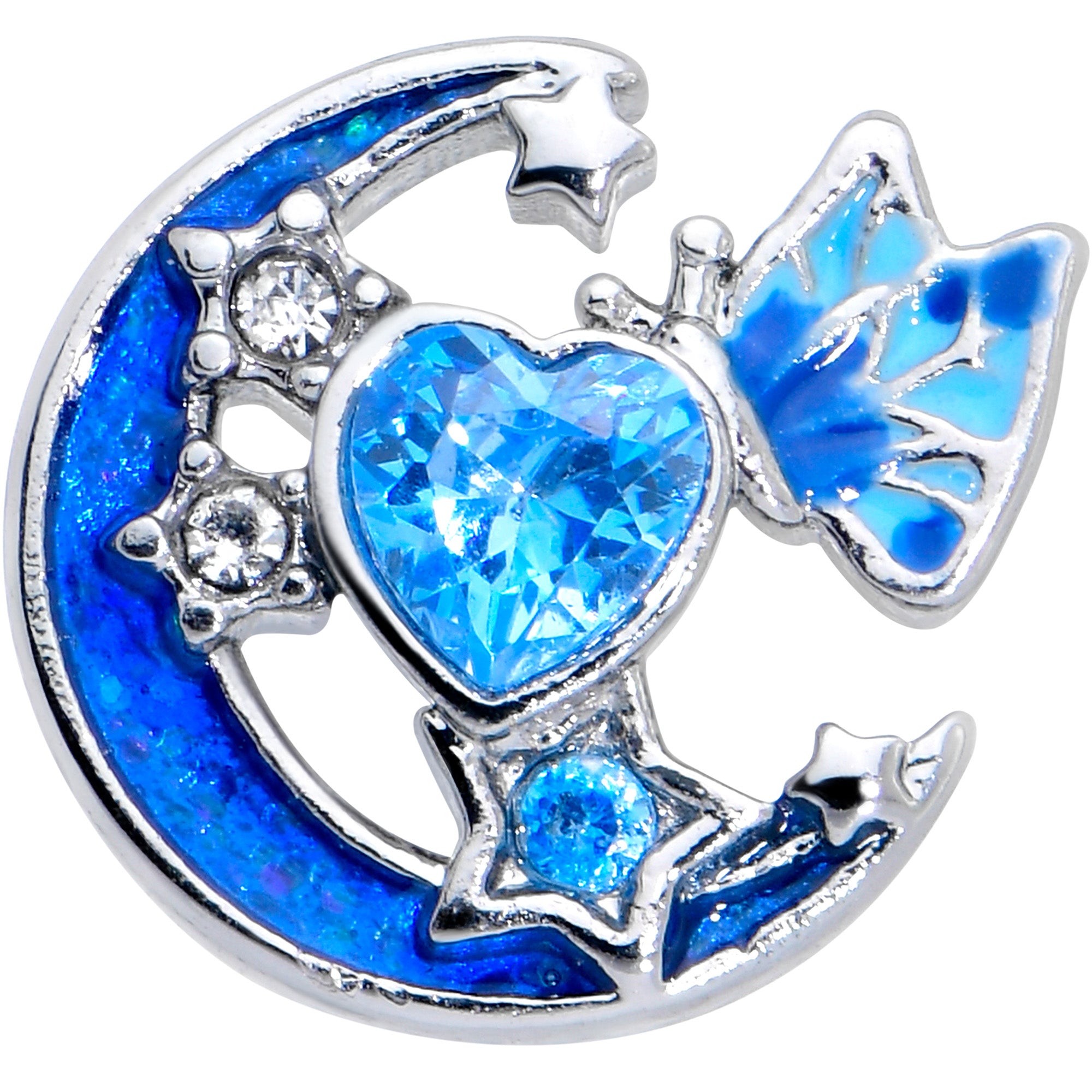 16 Gauge 5/16 Blue CZ Gem Butterfly Love Heart Labret Monroe Tragus