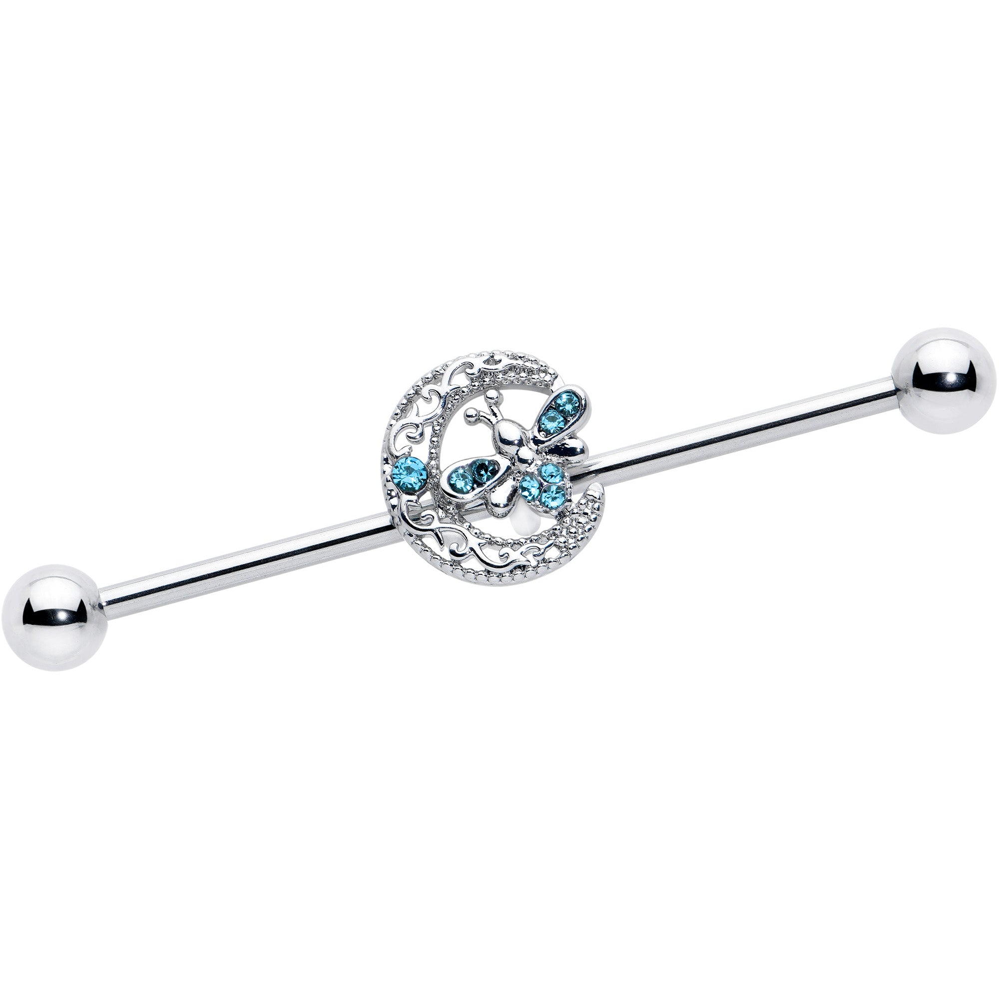 14 Gauge Blue Gem Lunar Dragonfly Industrial Barbell 38mm