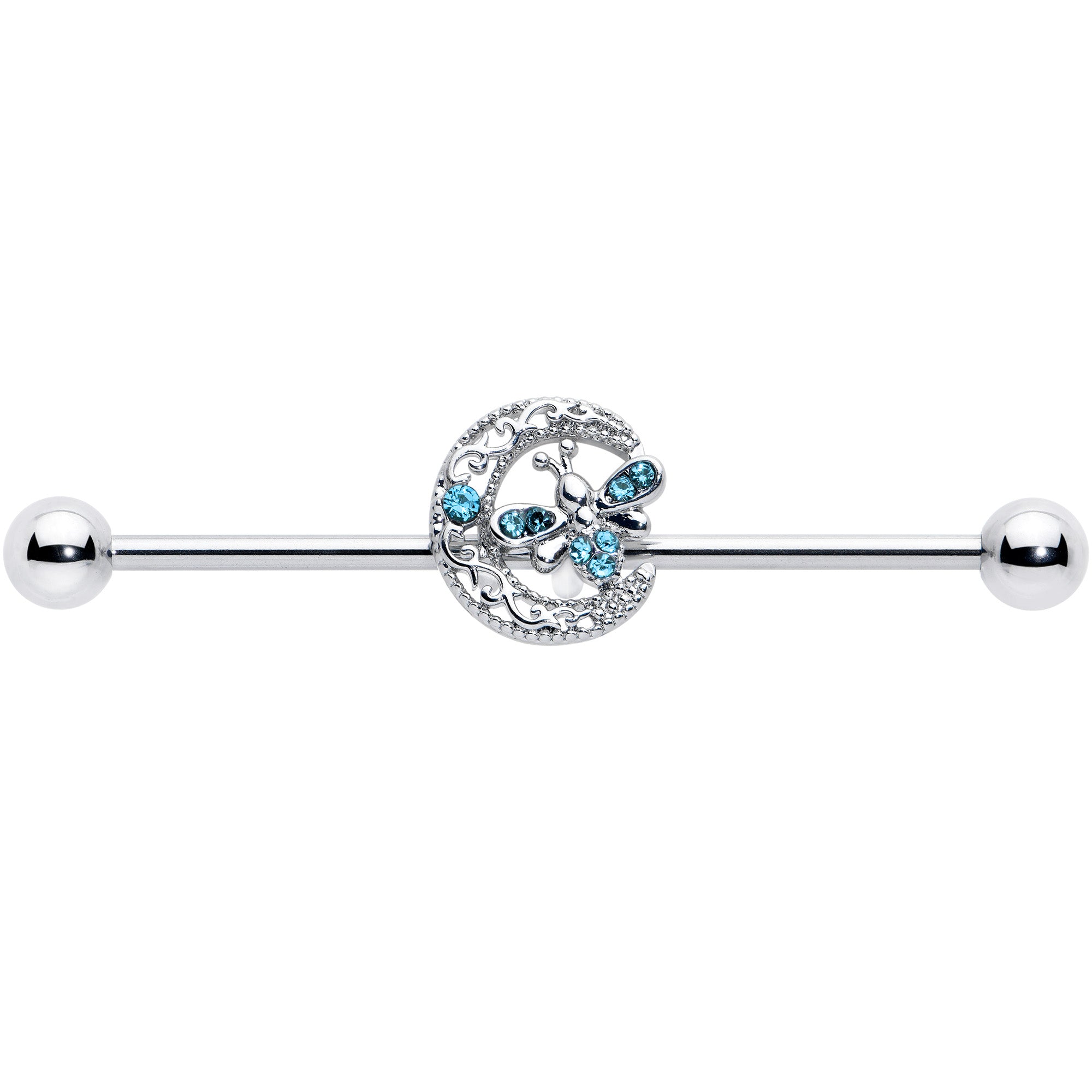 14 Gauge Blue Gem Lunar Dragonfly Industrial Barbell 38mm