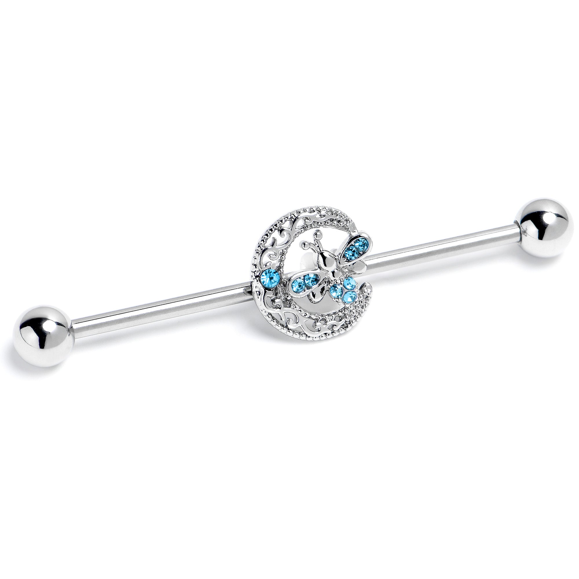 14 Gauge Blue Gem Lunar Dragonfly Industrial Barbell 38mm