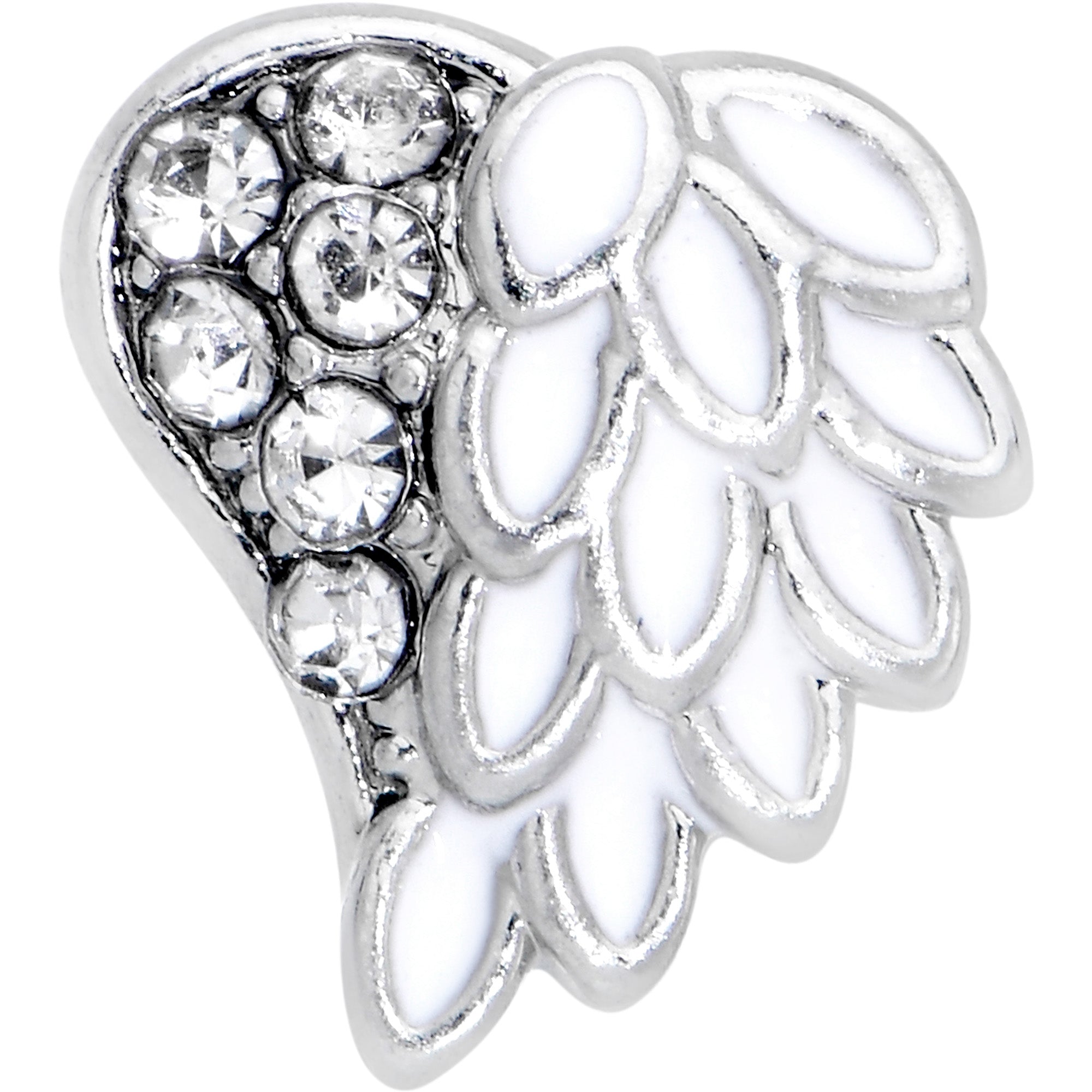 20 Gauge 7mm White Heavenly Heart Angel Wing L Shape Nose Ring