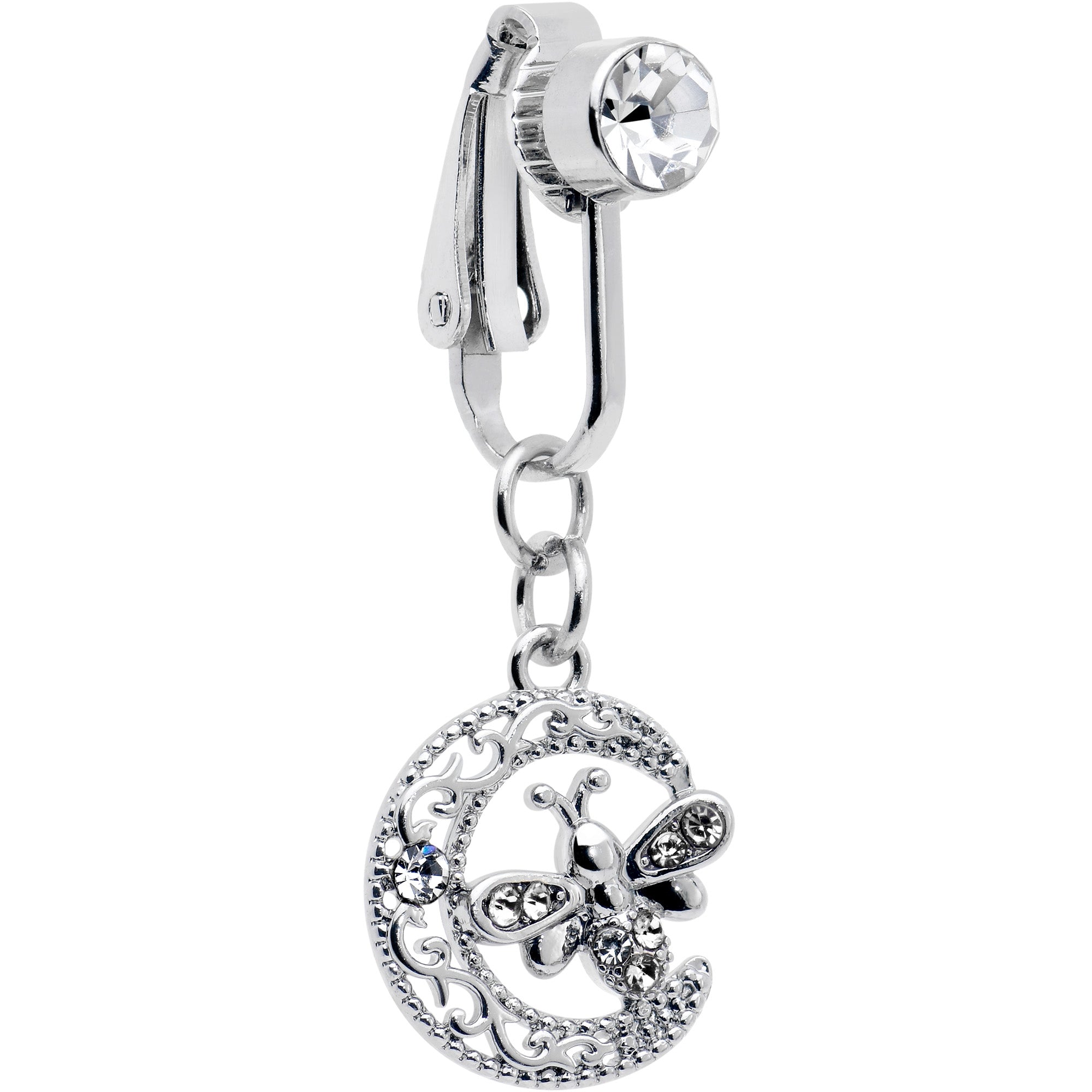 Clear Gem Lunar Dragonfly Fake Clip On Belly Ring