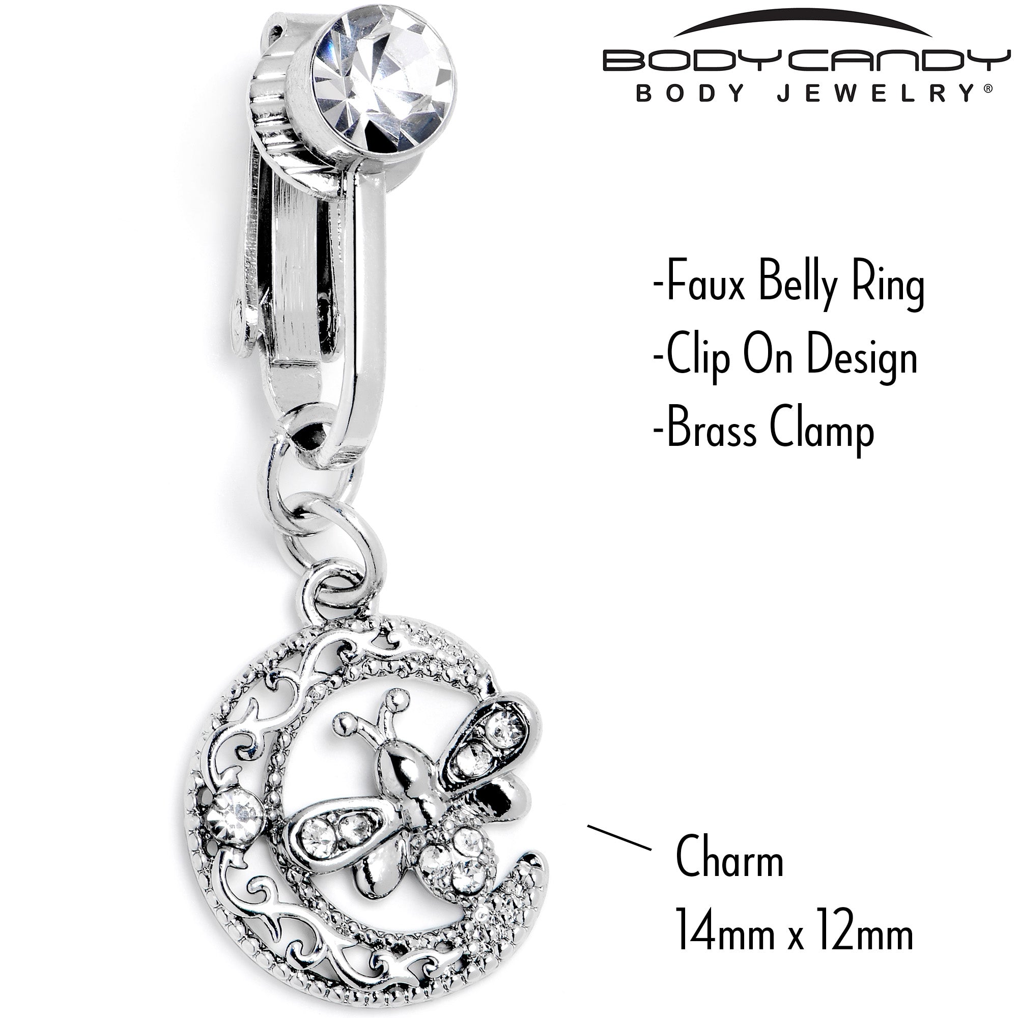 Clear Gem Lunar Dragonfly Fake Clip On Belly Ring