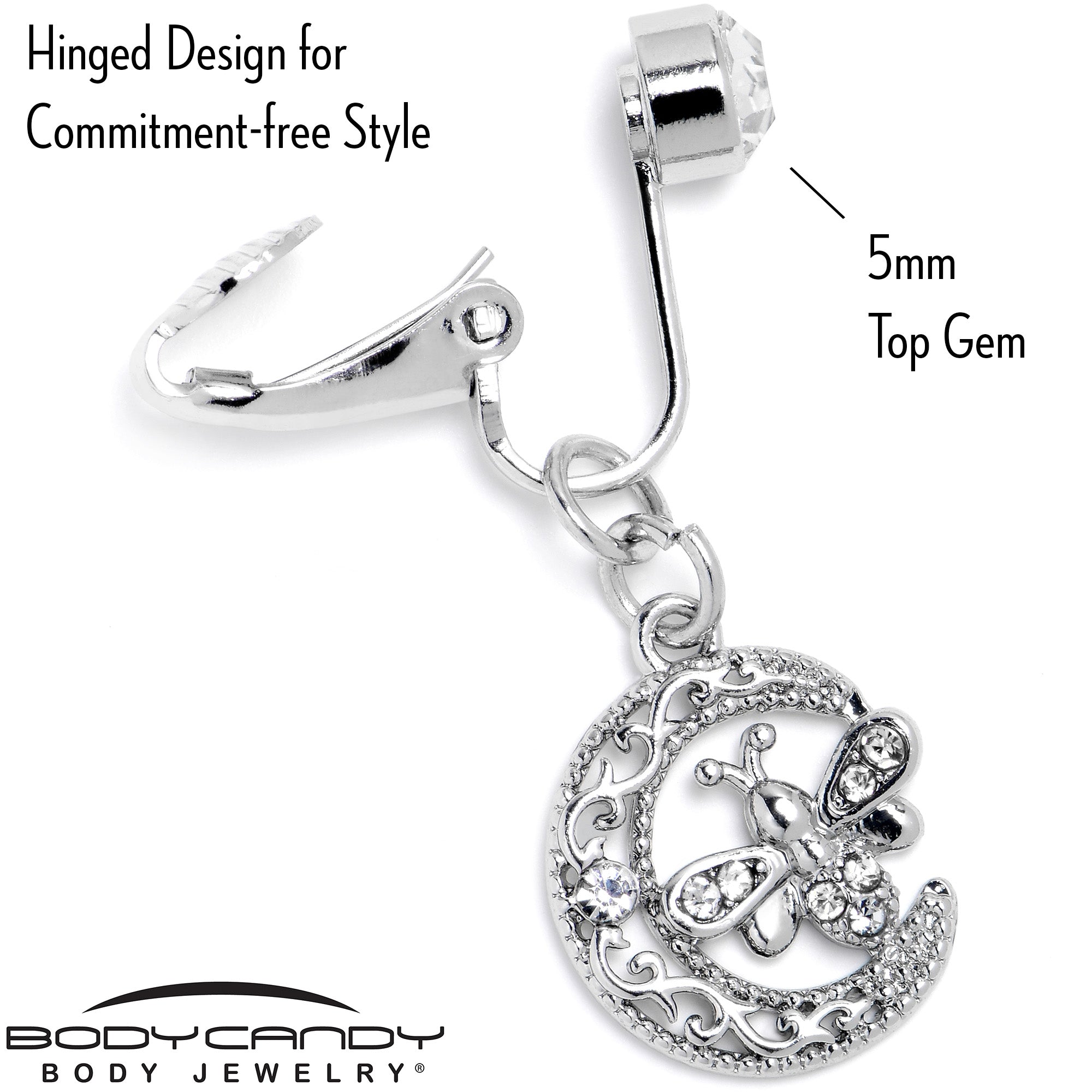 Clear Gem Lunar Dragonfly Fake Clip On Belly Ring