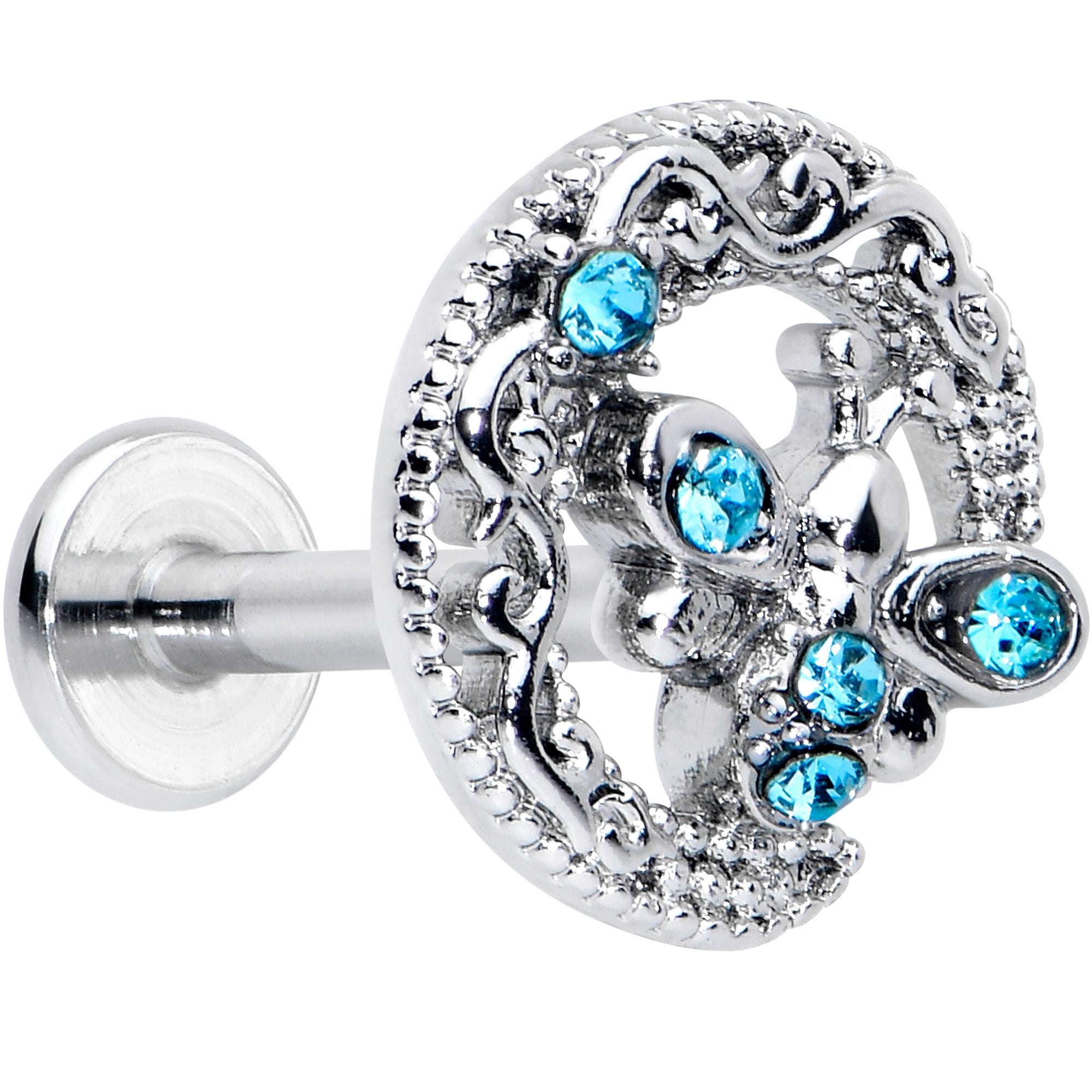 16 Gauge 5/16 Blue Gem Lunar Dragonfly Internally Threaded Labret Tragus