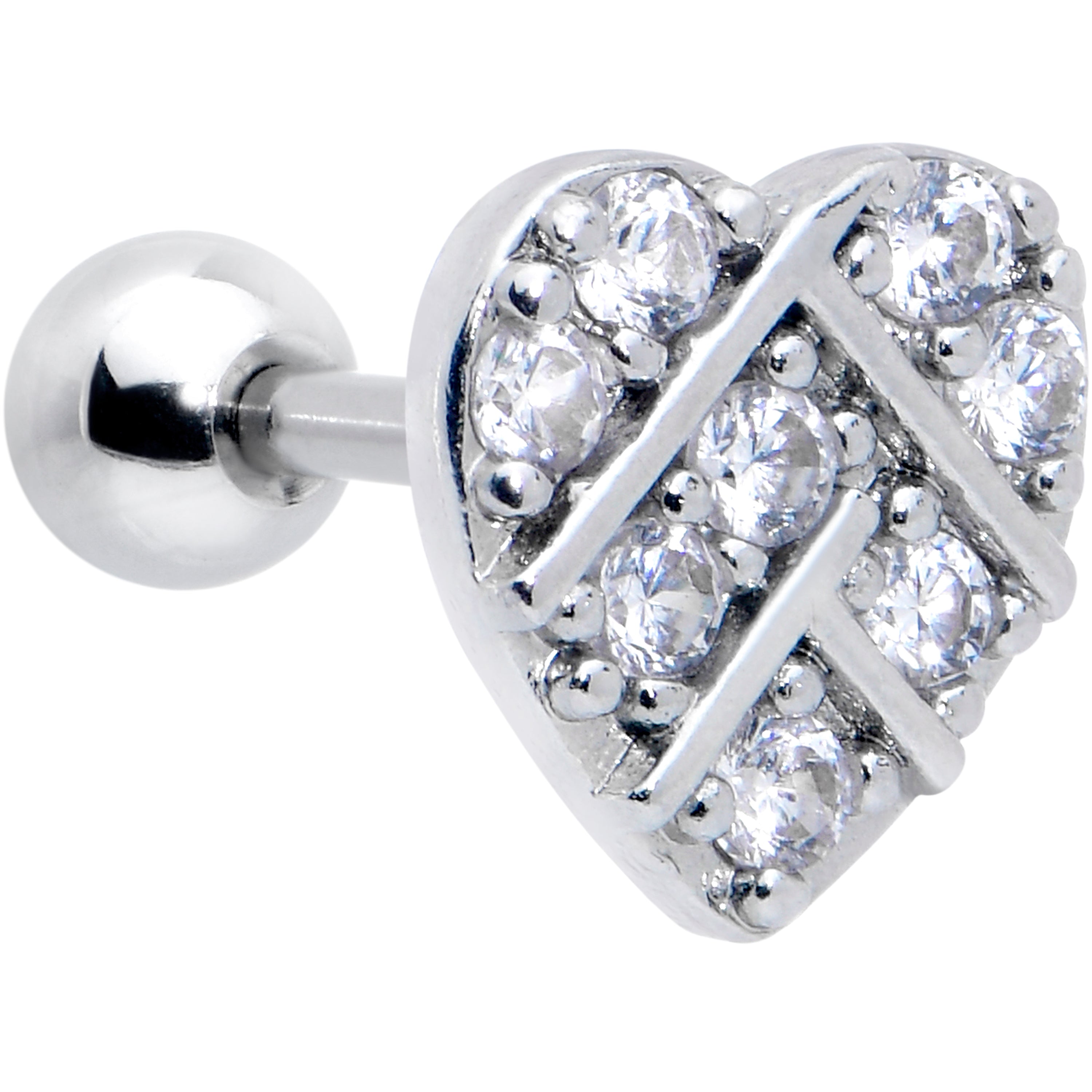 16 Gauge 1/4 Clear CZ Gem Lattice Heart Cartilage Tragus Earring