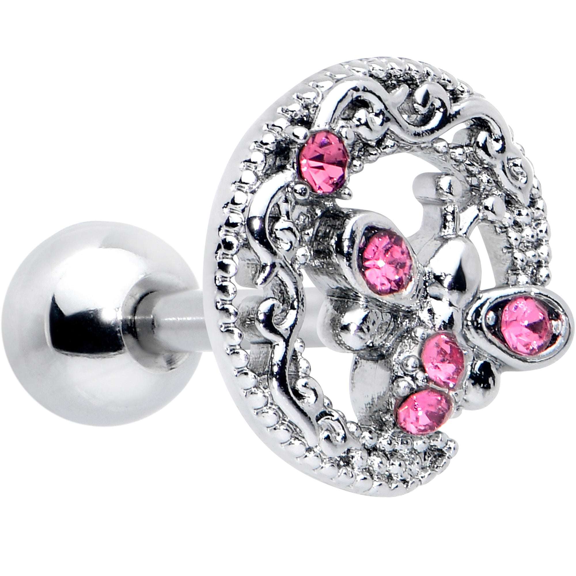 16 Gauge 1/4 Pink Gem Lunar Dragonfly Cartilage Tragus Earring