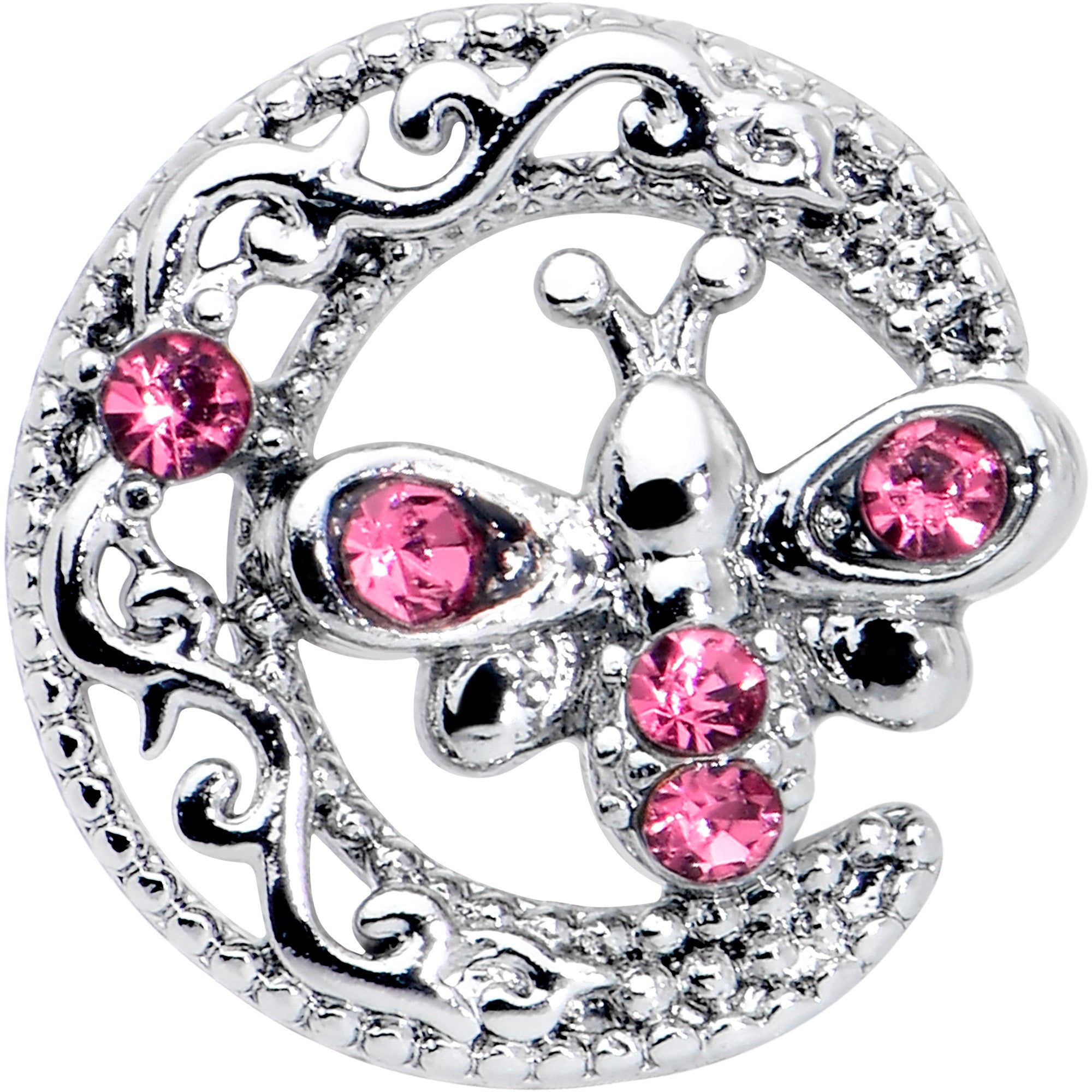 16 Gauge 1/4 Pink Gem Lunar Dragonfly Cartilage Tragus Earring