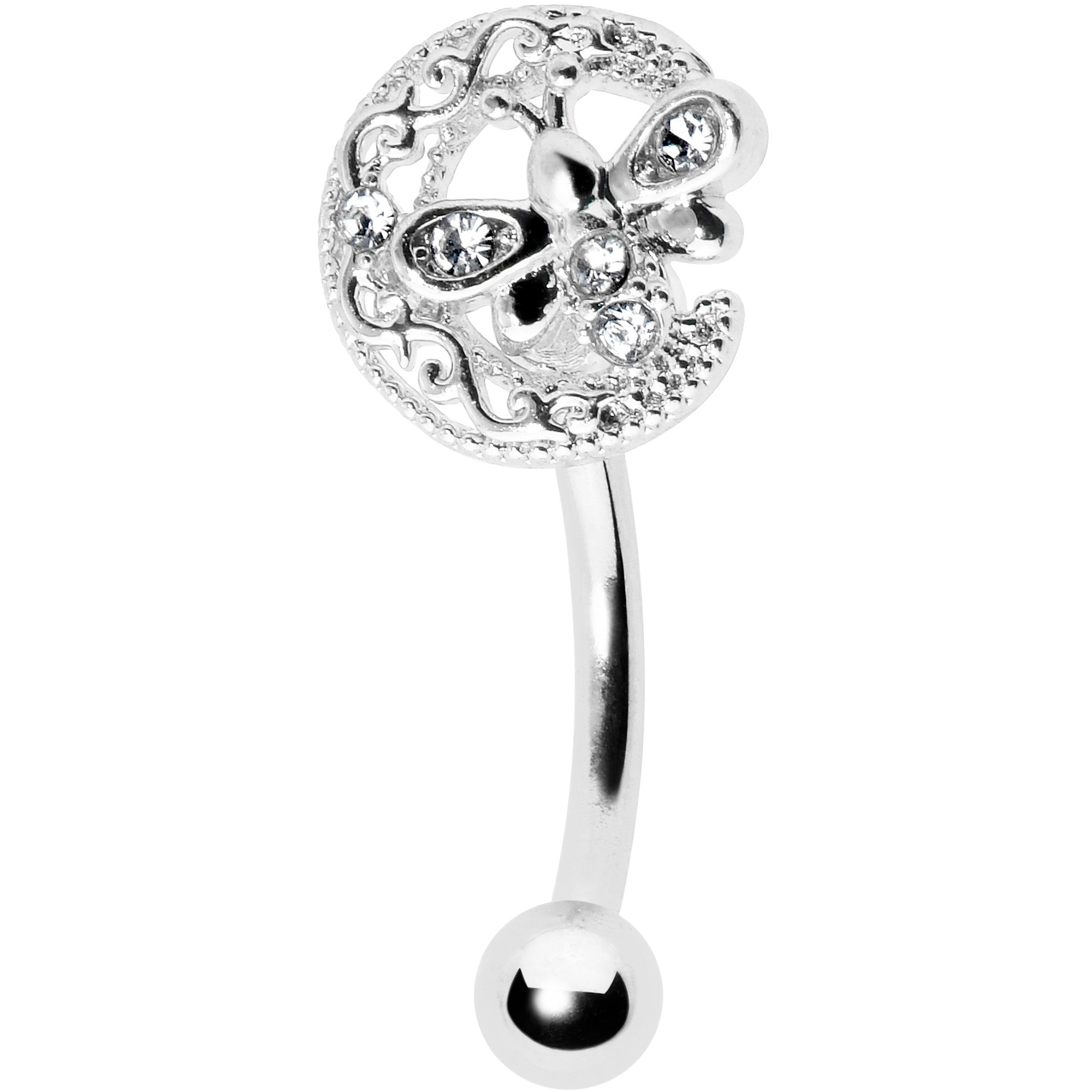 16 Gauge 5/16 Clear Gem Lunar Dragonfly Curved Eyebrow Ring