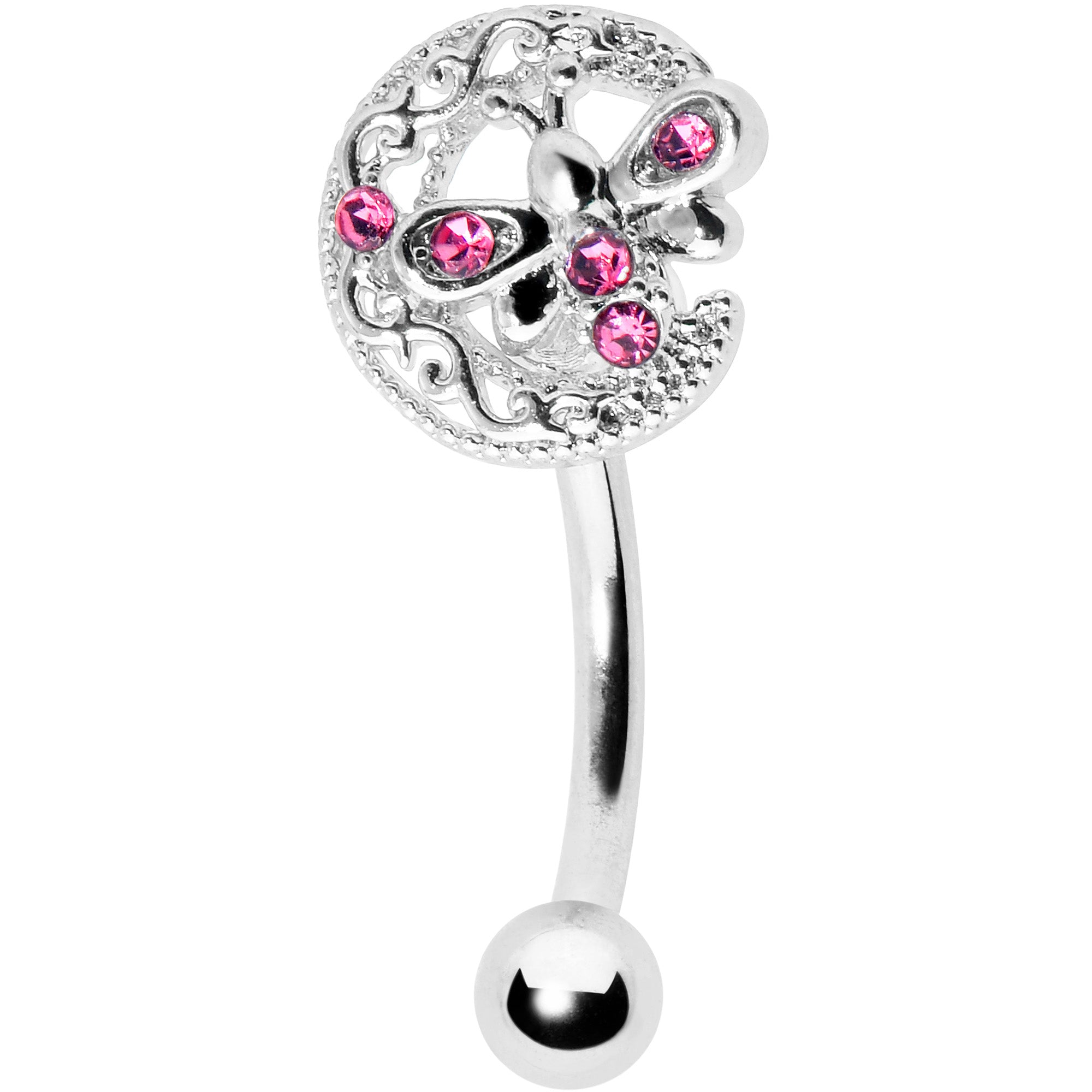 16 Gauge 5/16 Pink Gem Lunar Dragonfly Curved Eyebrow Ring