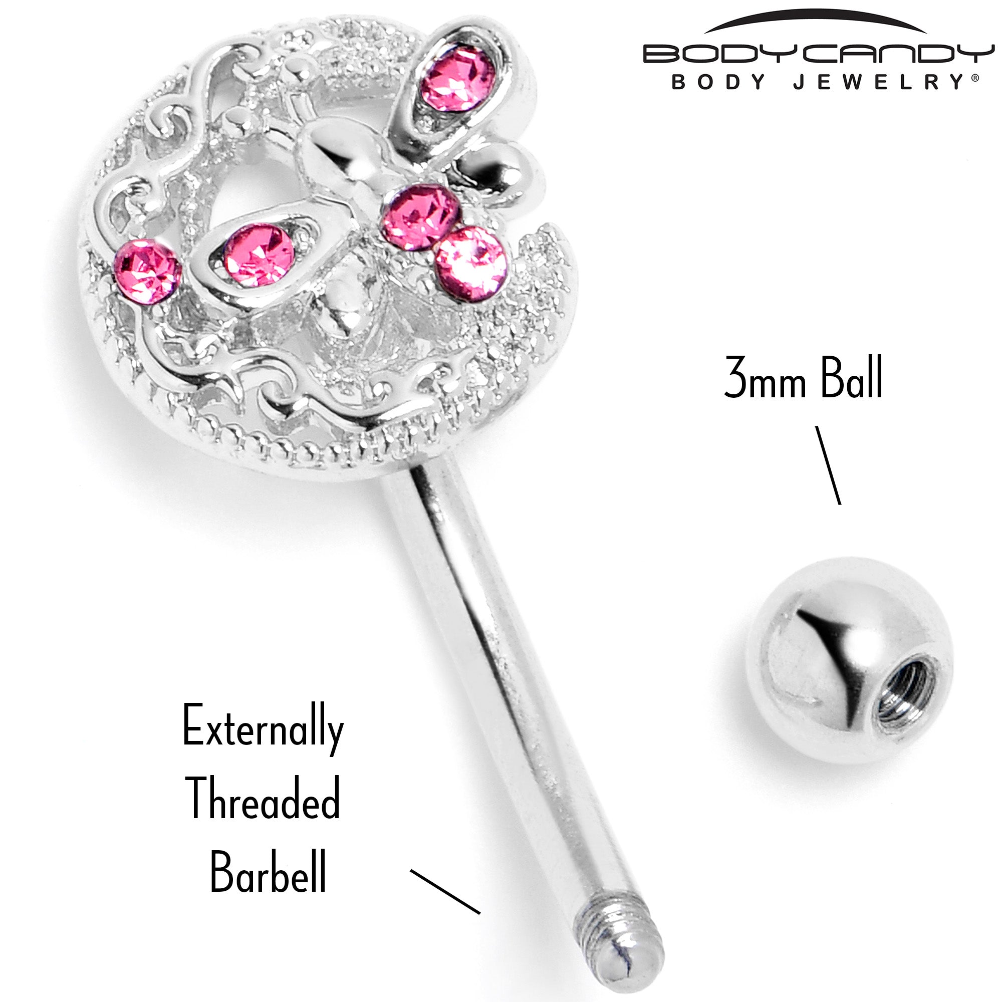 16 Gauge 5/16 Pink Gem Lunar Dragonfly Curved Eyebrow Ring