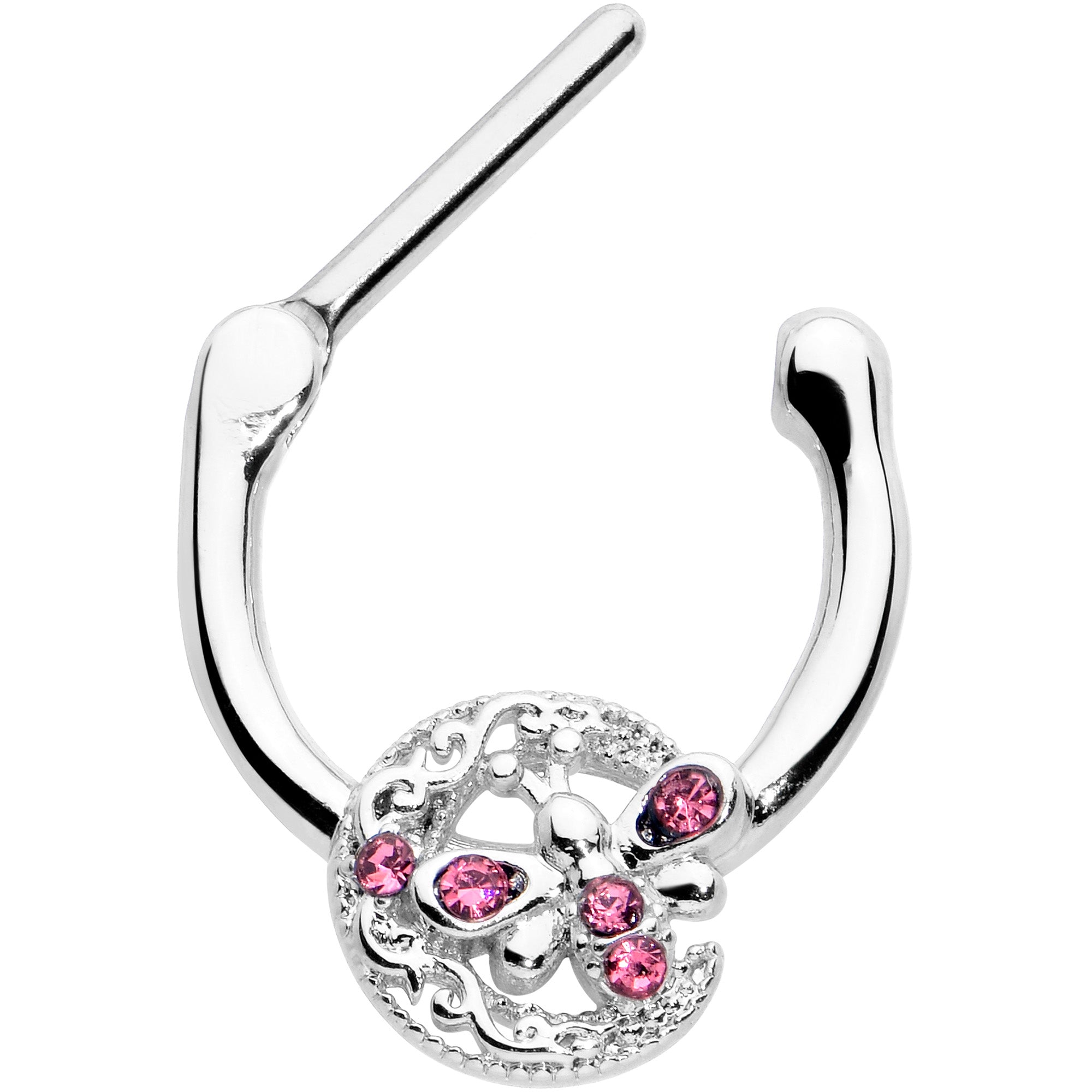 16 Gauge 5/16 Pink Gem Lunar Dragonfly Cartilage Clicker