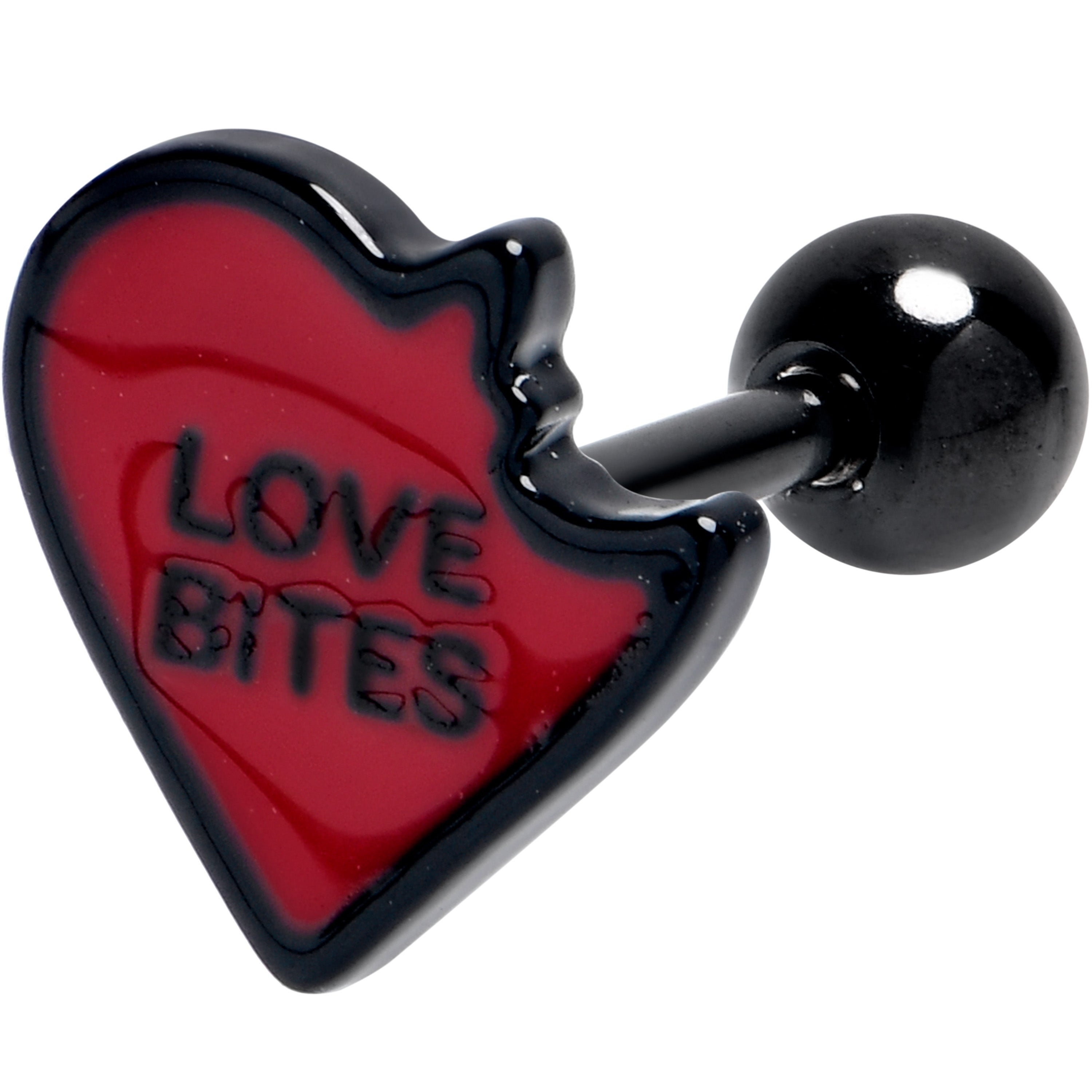 16 Gauge 1/4 Black Love Bites Heart Valentine Cartilage Tragus Earring