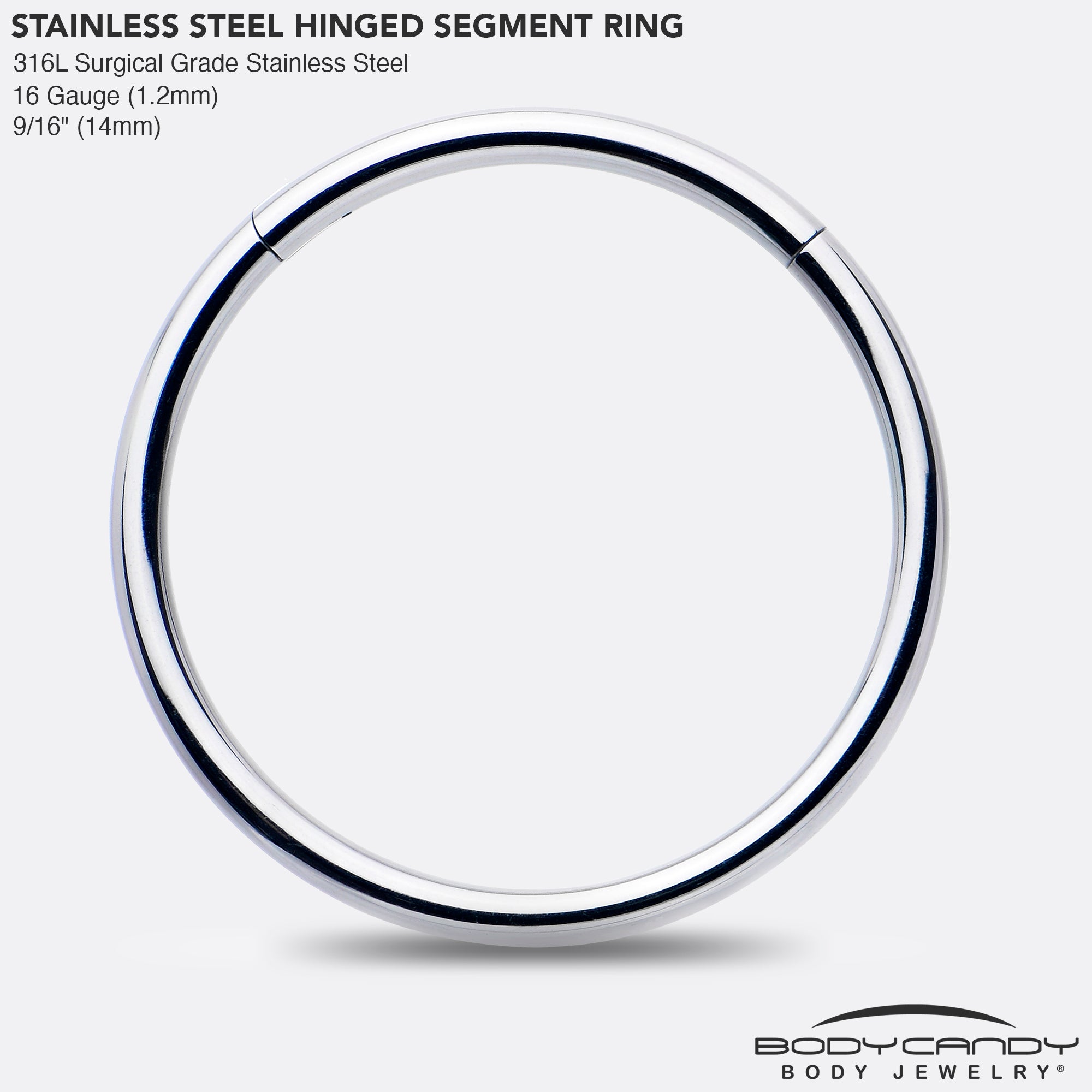 16 Gauge 9/16 316L Surgical Steel Precision Hinged Segment Hoop