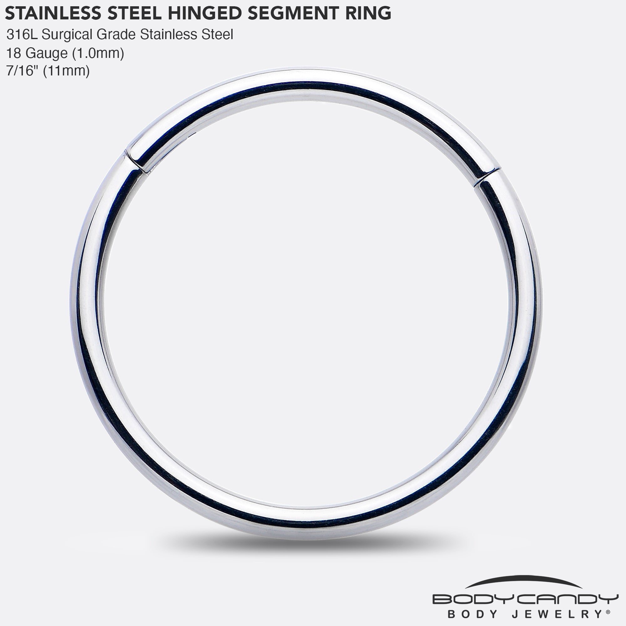 18 Gauge 7/16 316L Surgical Steel Precision Hinged Segment Hoop