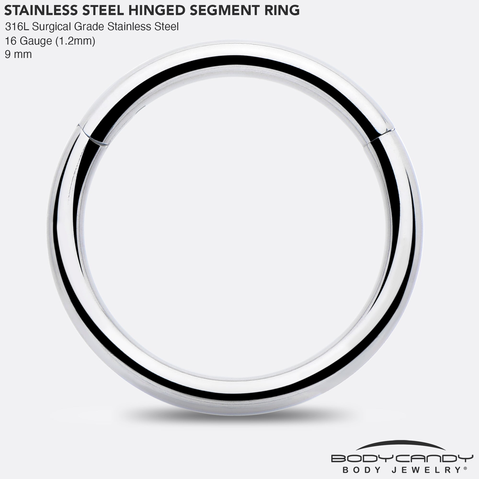 16 Gauge 9mm 316L Surgical Steel Precision Hinged Segment Hoop