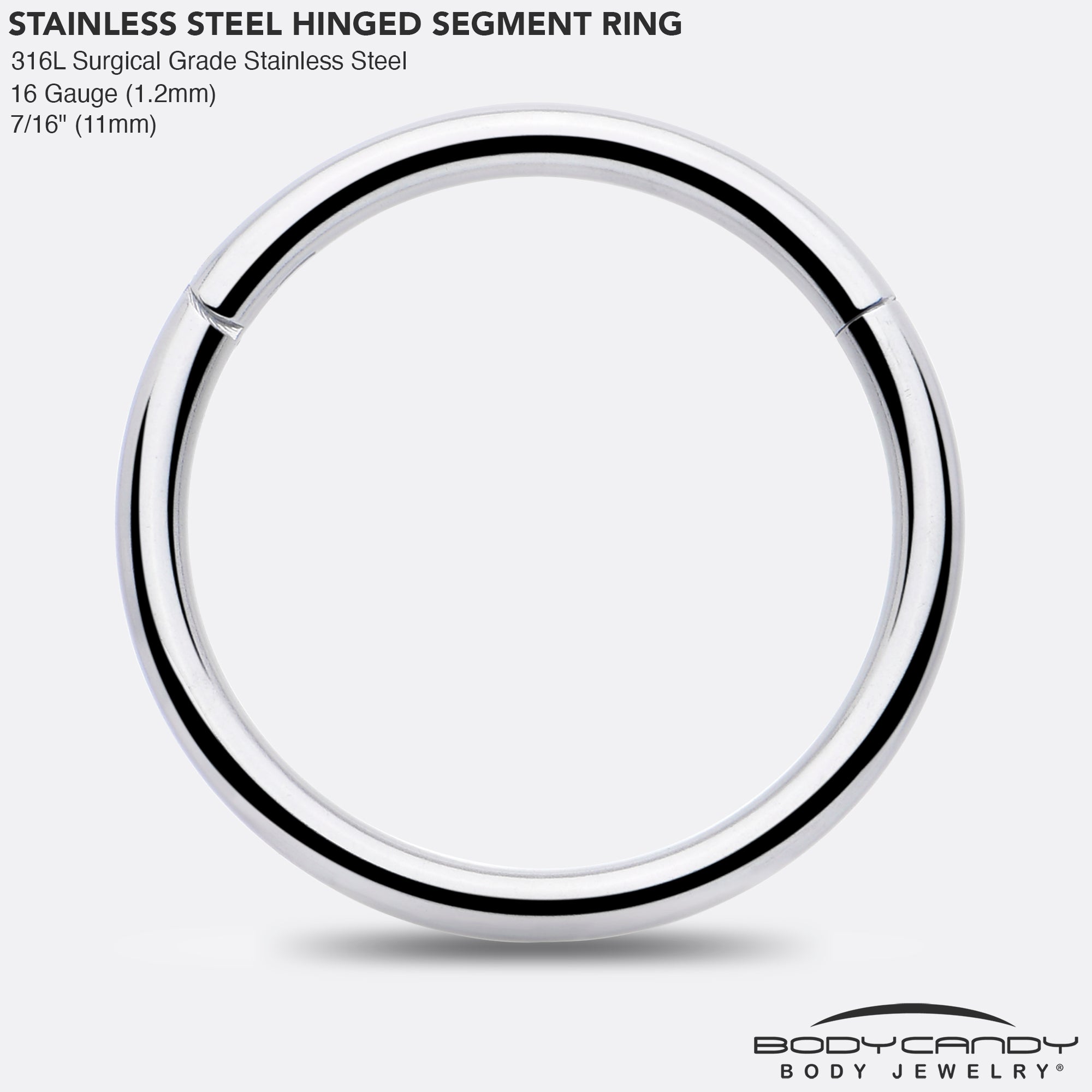 16 Gauge 7/16 316L Surgical Steel Precision Hinged Segment Hoop