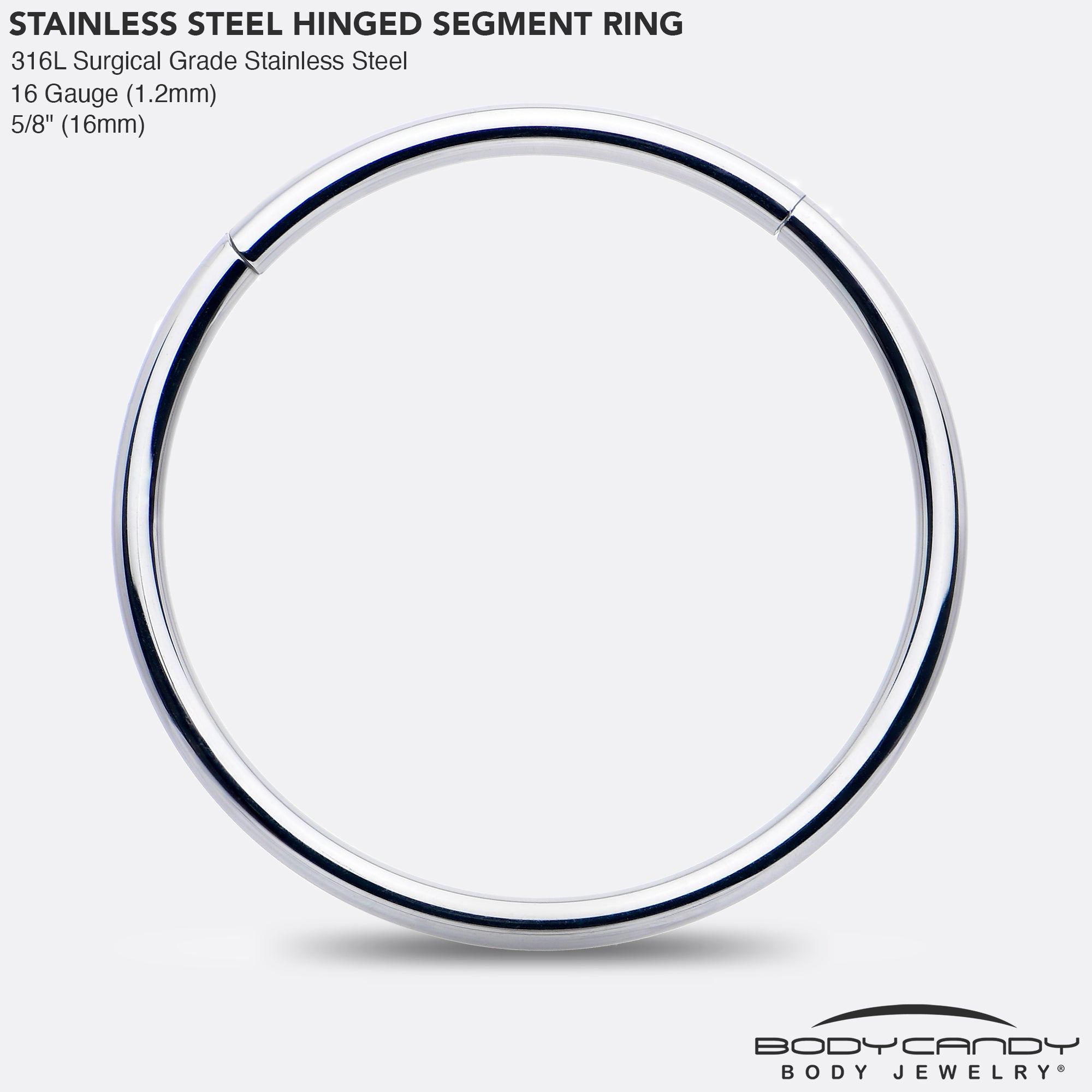 16 Gauge 5/8 316L Surgical Steel Precision Hinged Segment Hoop