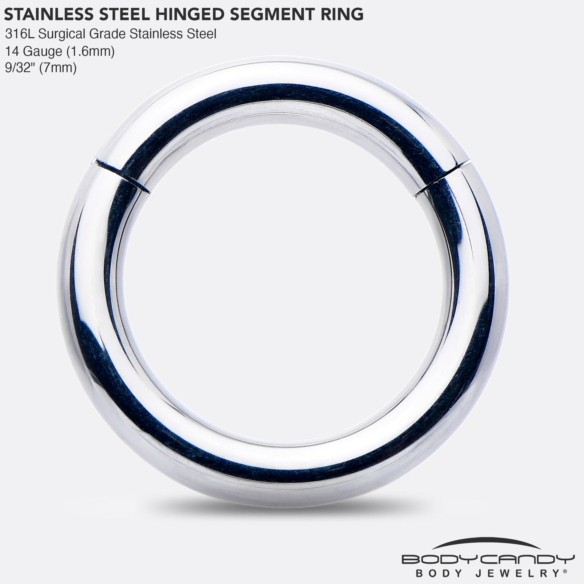 14 Gauge 7mm 316L Surgical Steel Precision Hinged Segment Hoop