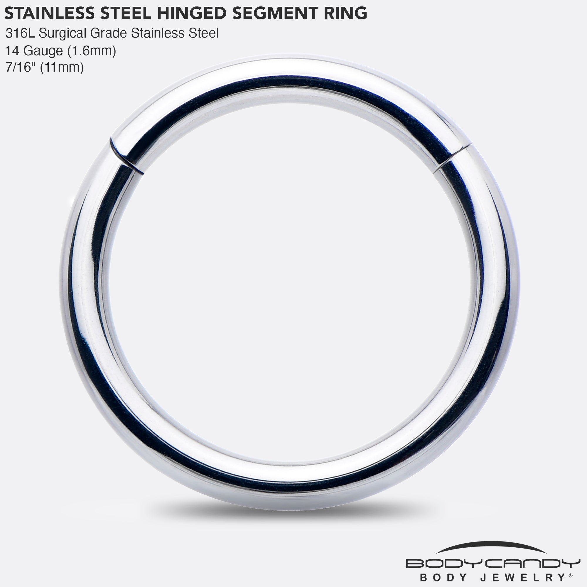 14 Gauge 7/16 316L Surgical Steel Precision Hinged Segment Hoop