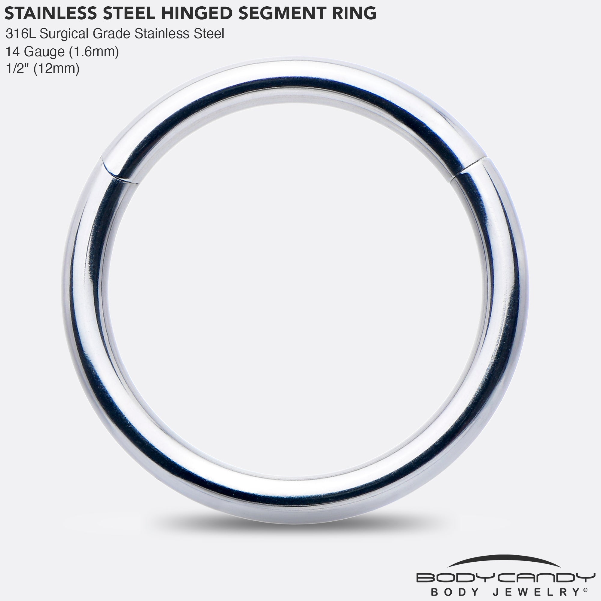 14 Gauge 1/2 316L Surgical Steel Precision Hinged Segment Hoop