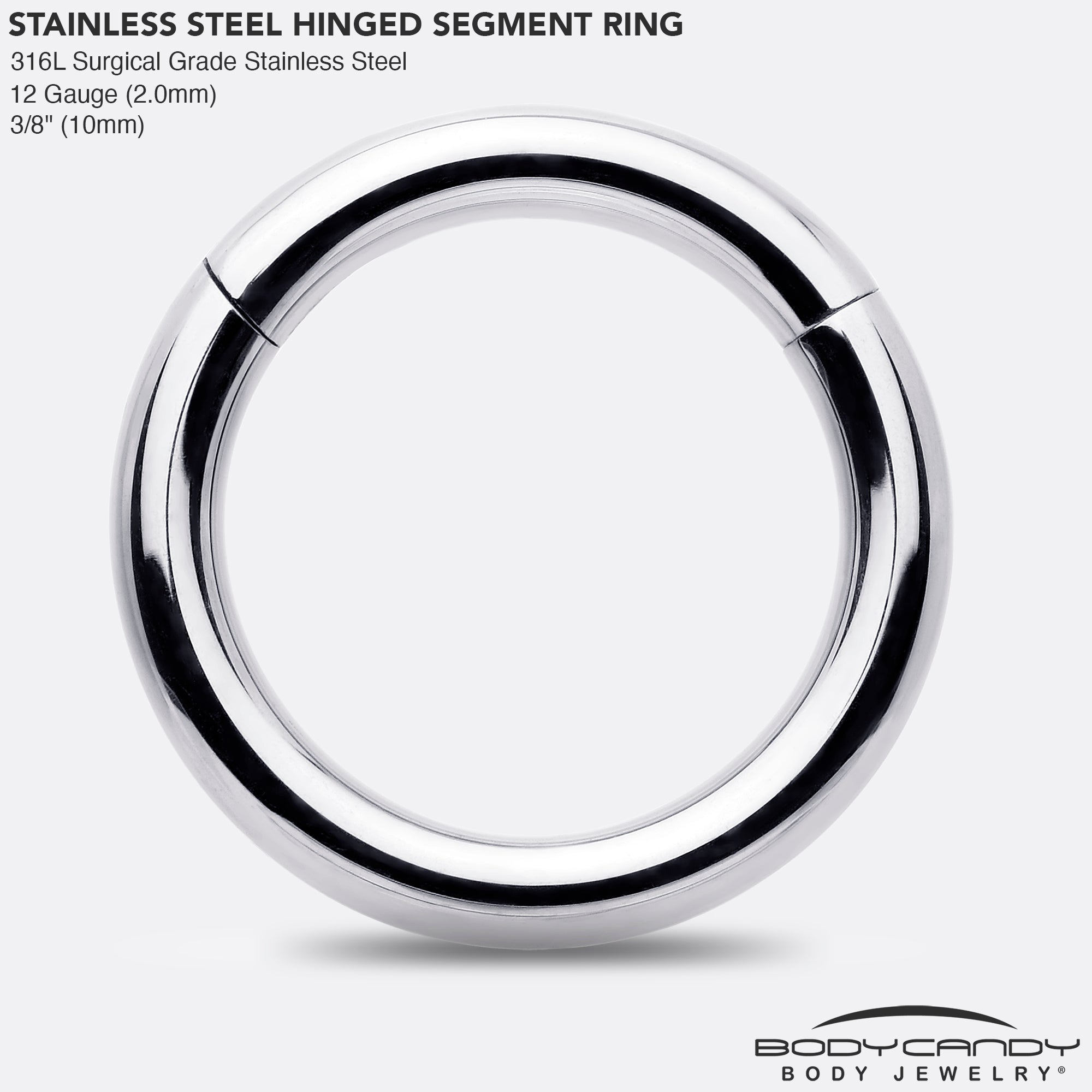 12 Gauge 3/8 316L Surgical Steel Precision Hinged Segment Hoop