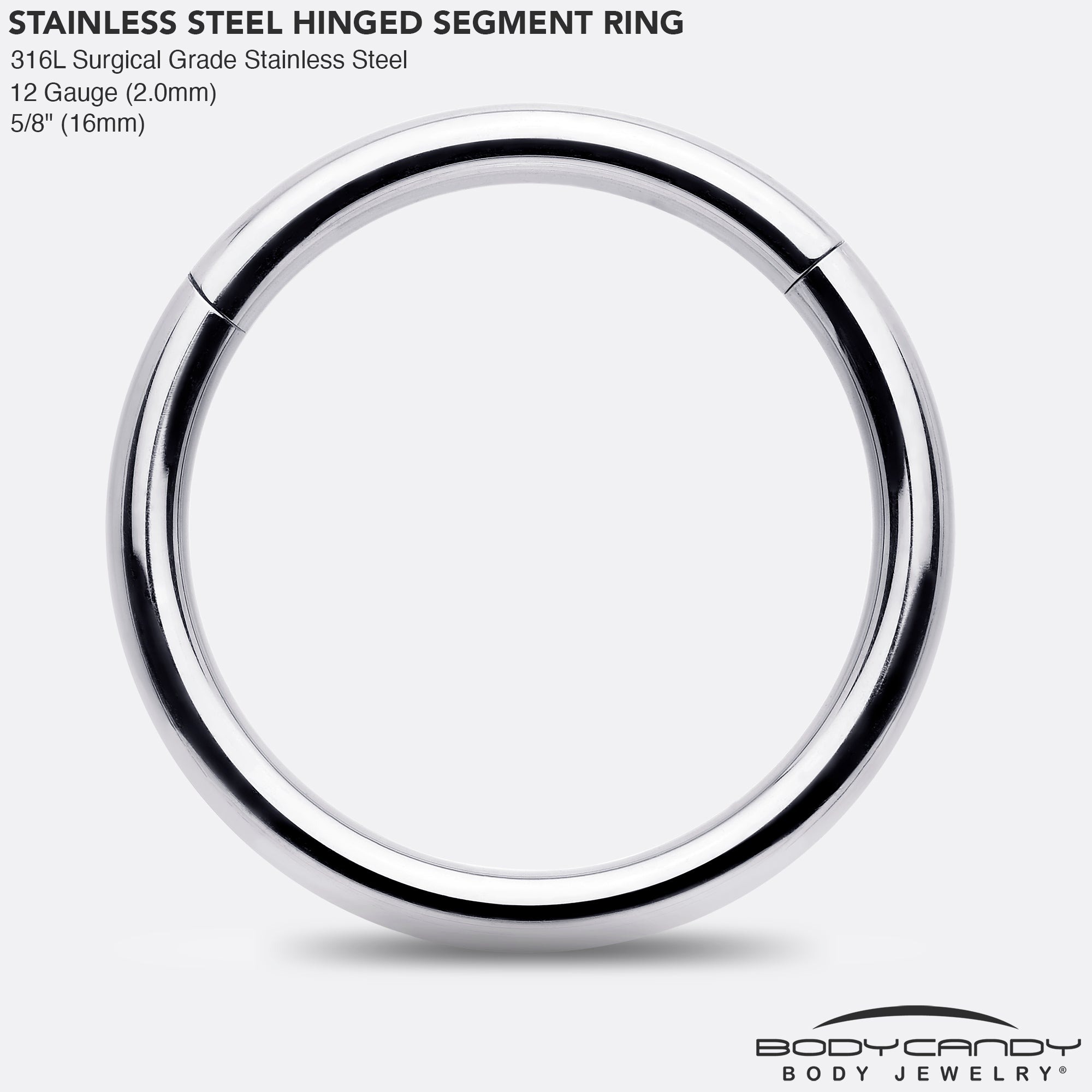 12 Gauge 5/8 316L Surgical Steel Precision Hinged Segment Hoop