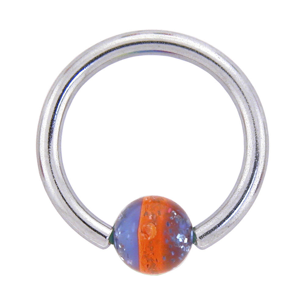 14 Gauge 7/16 Two Tone Blue Orange Shimmer BCR Captive Ring