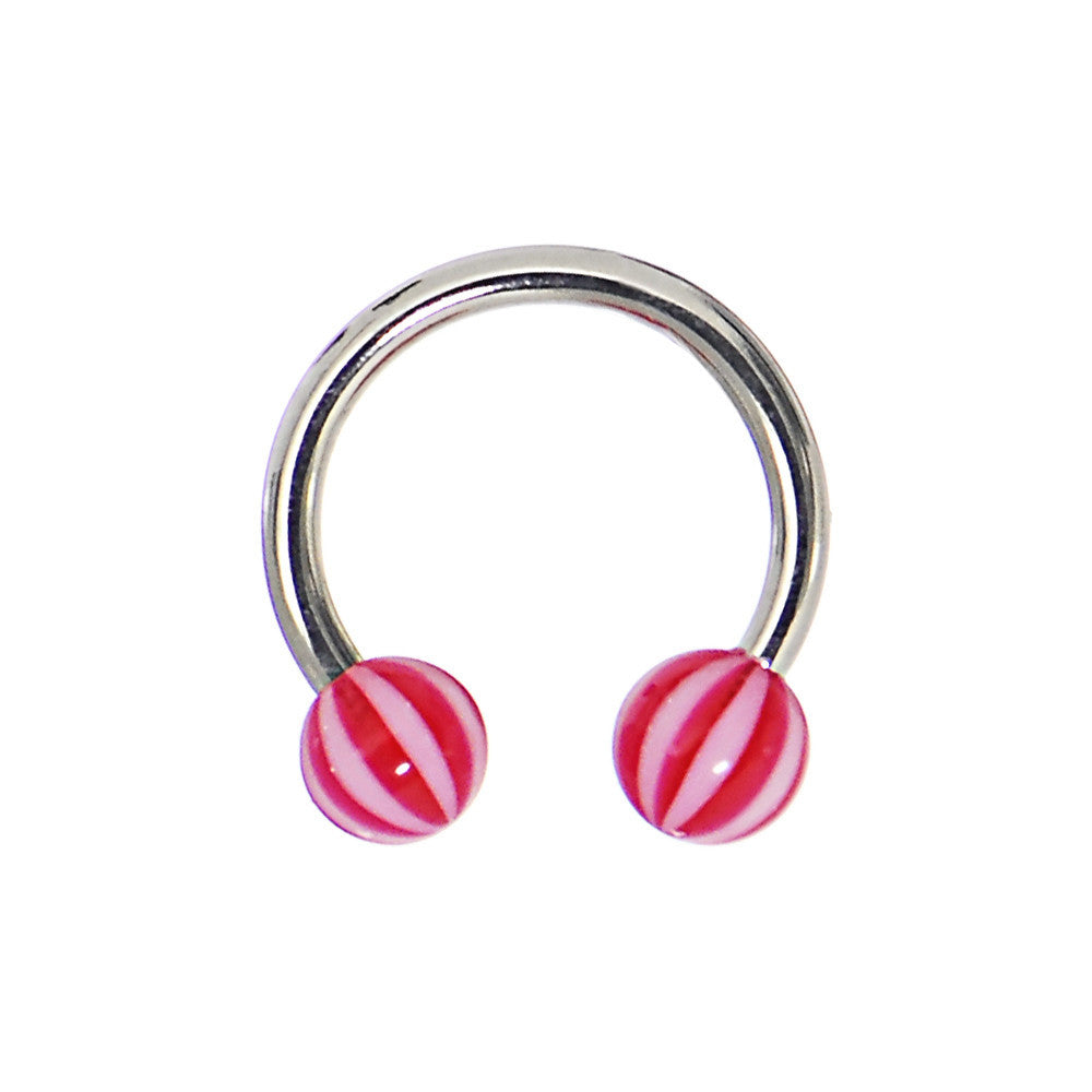 14 Gauge 7/16 Peppermint Red Beach Ball Horseshoe Circular Barbell