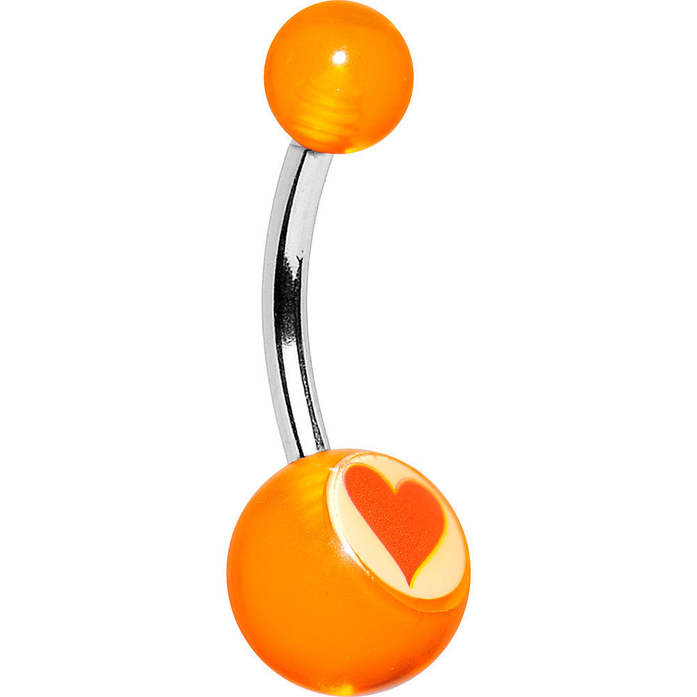 Acrylic Clear Orange with Heart Belly Ring 3/8