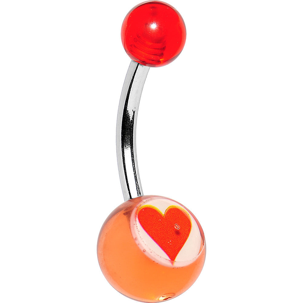 Acrylic Clear Red with Heart Belly Ring 3/8