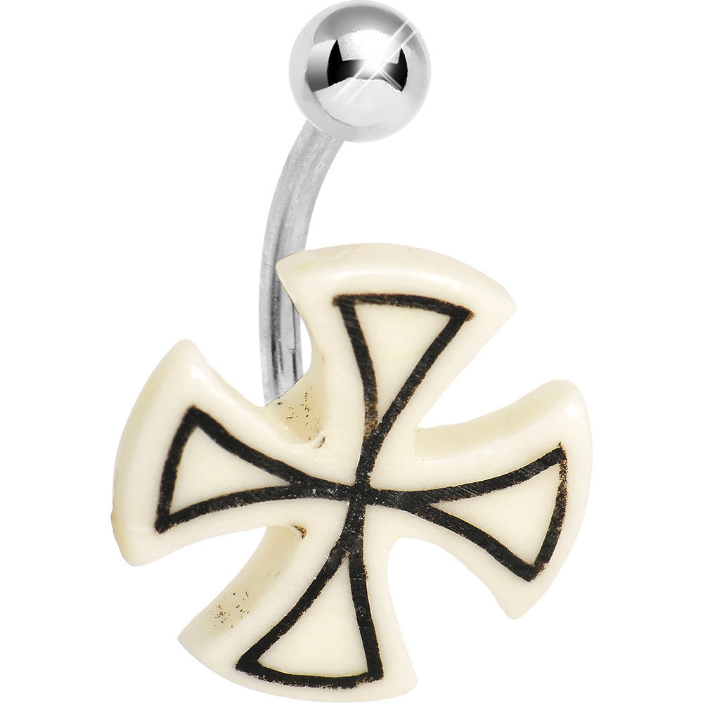 White and Black Iron Cross Belly Ring