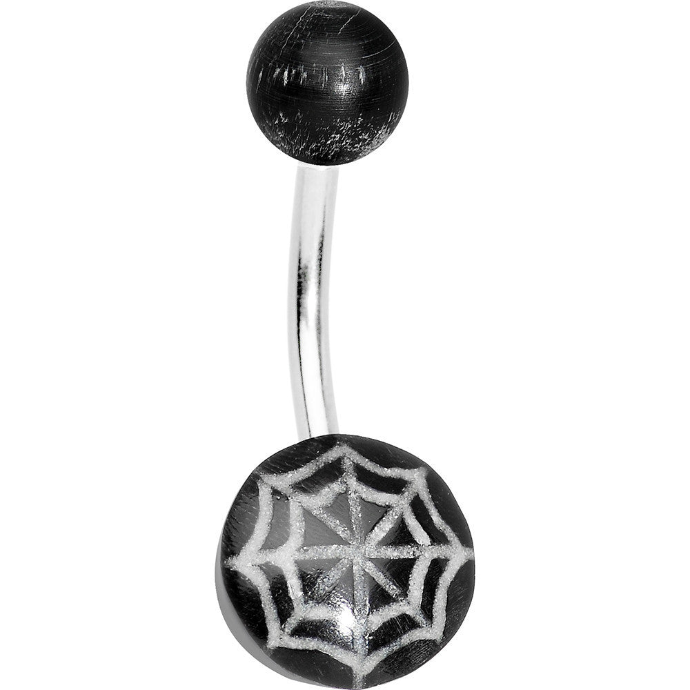 Cream on Black Acrylic Sinuous Spiderweb Belly Ring