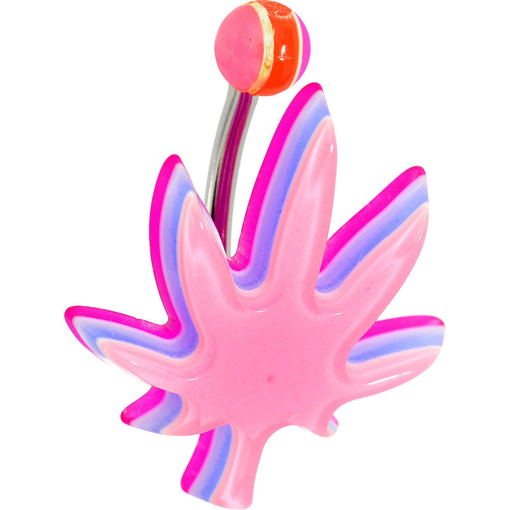 Pink Acrylic Multi Layered Ganja Leaf Belly Ring