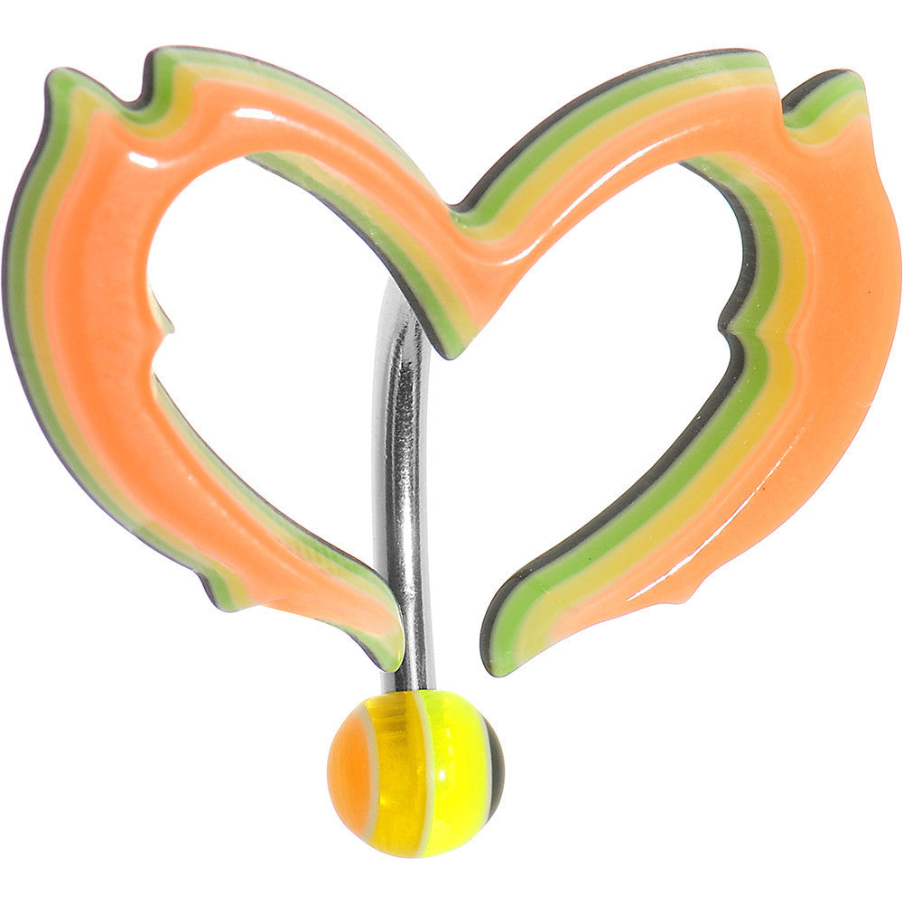 Orange Acrylic Multi Layered Tribal Heart Top Mount Belly Ring