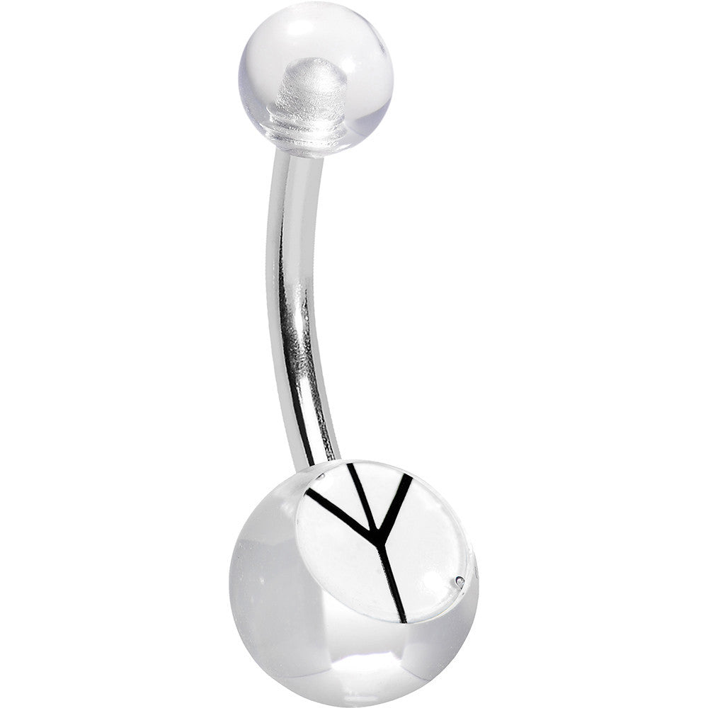 Clear and White Acrylic Inverted Peace Sign Belly Ring