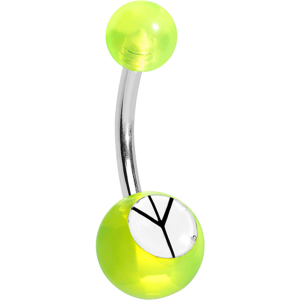 Green Neon and White Acrylic Inverted Peace Sign Belly Ring