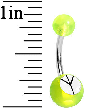 Green Neon and White Acrylic Inverted Peace Sign Belly Ring