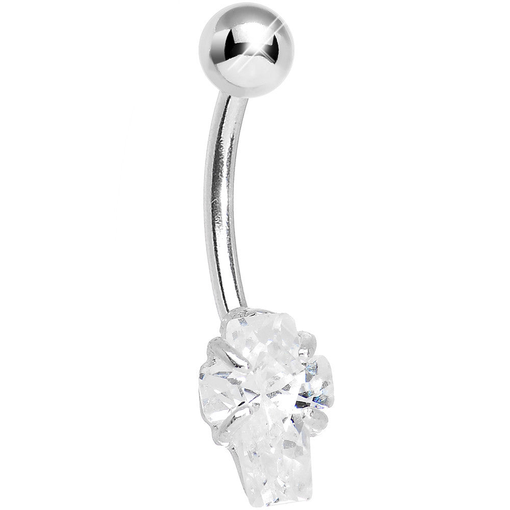 Crystalline Gem Brilliant Cross J-Bar Belly Ring