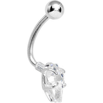 Crystalline Gem Brilliant Cross J-Bar Belly Ring