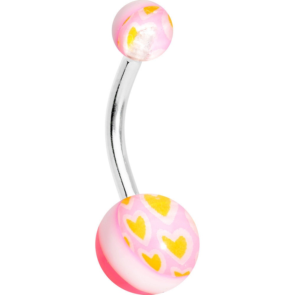 Yellow Hearts on Pink Acrylic Hearts Belly Ring