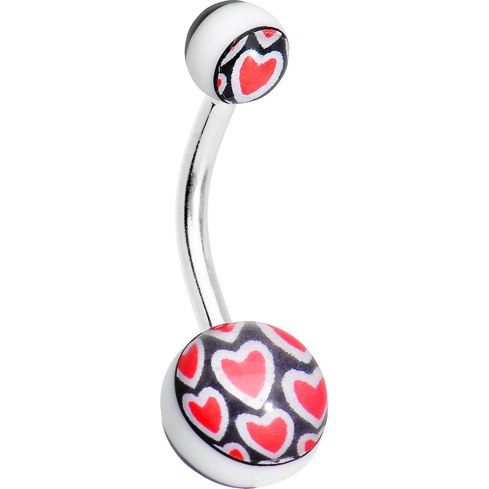 Red Hearts on Black Acrylic Hearts Belly Ring